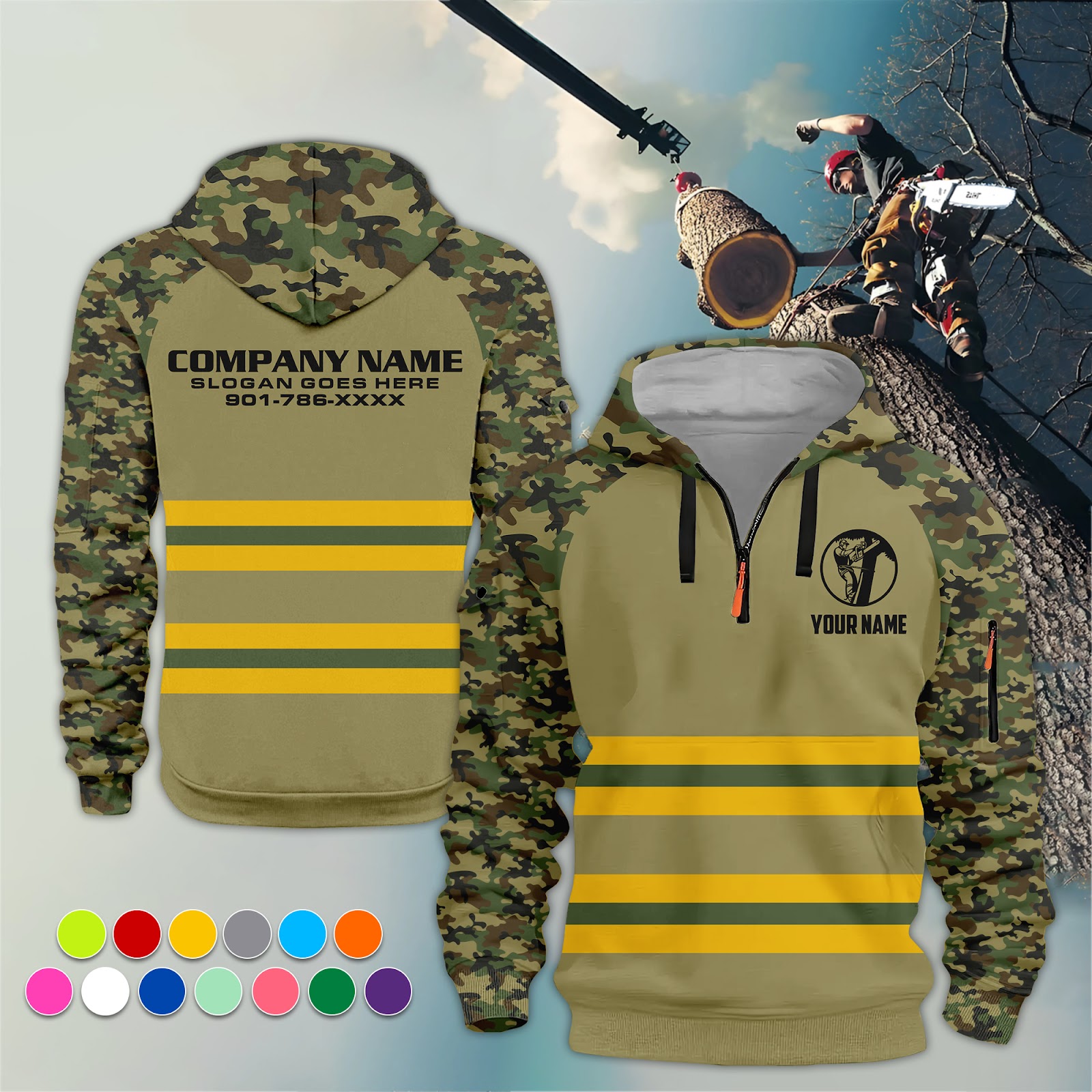 Custom Tree Service 3D Quarter Zip Hoodie - photo 3
