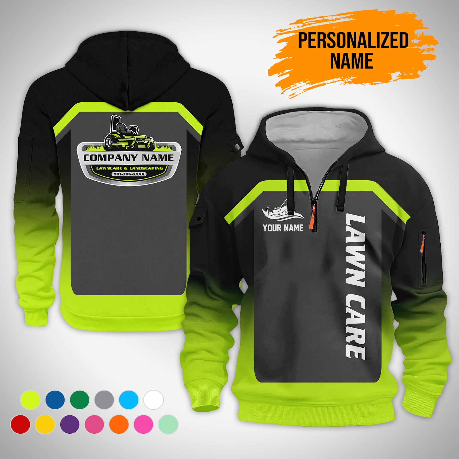 Custom Lawn Care 3D Quarter-Zip Hoodie