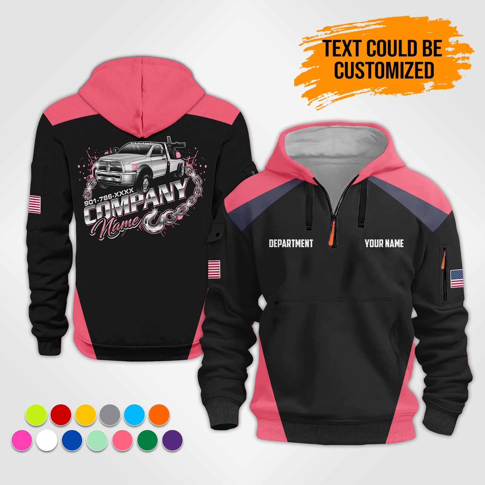 5876558-personalized-name-tow-truck-3d-quarter-zip-hoodie-op536-11.jpg Custom Tow Truck 3D Quarter Zip Hoodie - photo 11