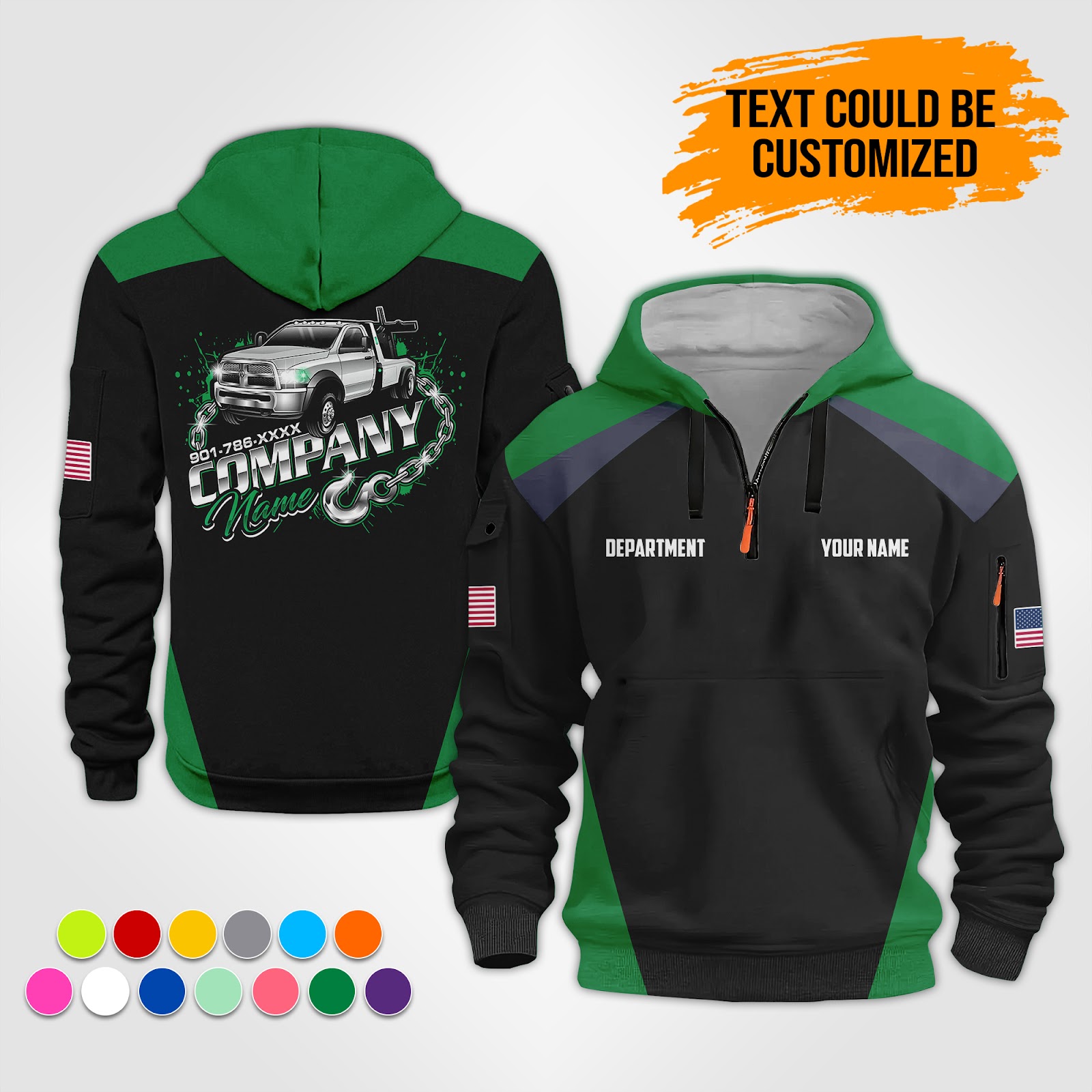 5876558-personalized-name-tow-truck-3d-quarter-zip-hoodie-op536-12.jpg Custom Tow Truck 3D Quarter Zip Hoodie - photo 12