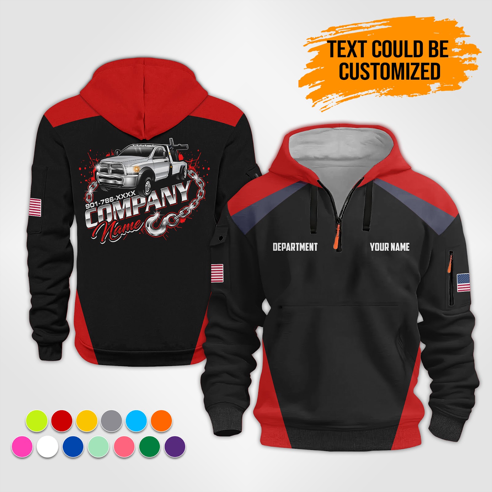 5876558-personalized-name-tow-truck-3d-quarter-zip-hoodie-op536-2.jpg Custom Tow Truck 3D Quarter Zip Hoodie - photo 2