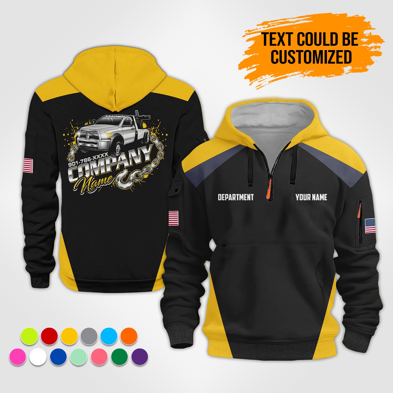 5876558-personalized-name-tow-truck-3d-quarter-zip-hoodie-op536-3.jpg Custom Tow Truck 3D Quarter Zip Hoodie - photo 3