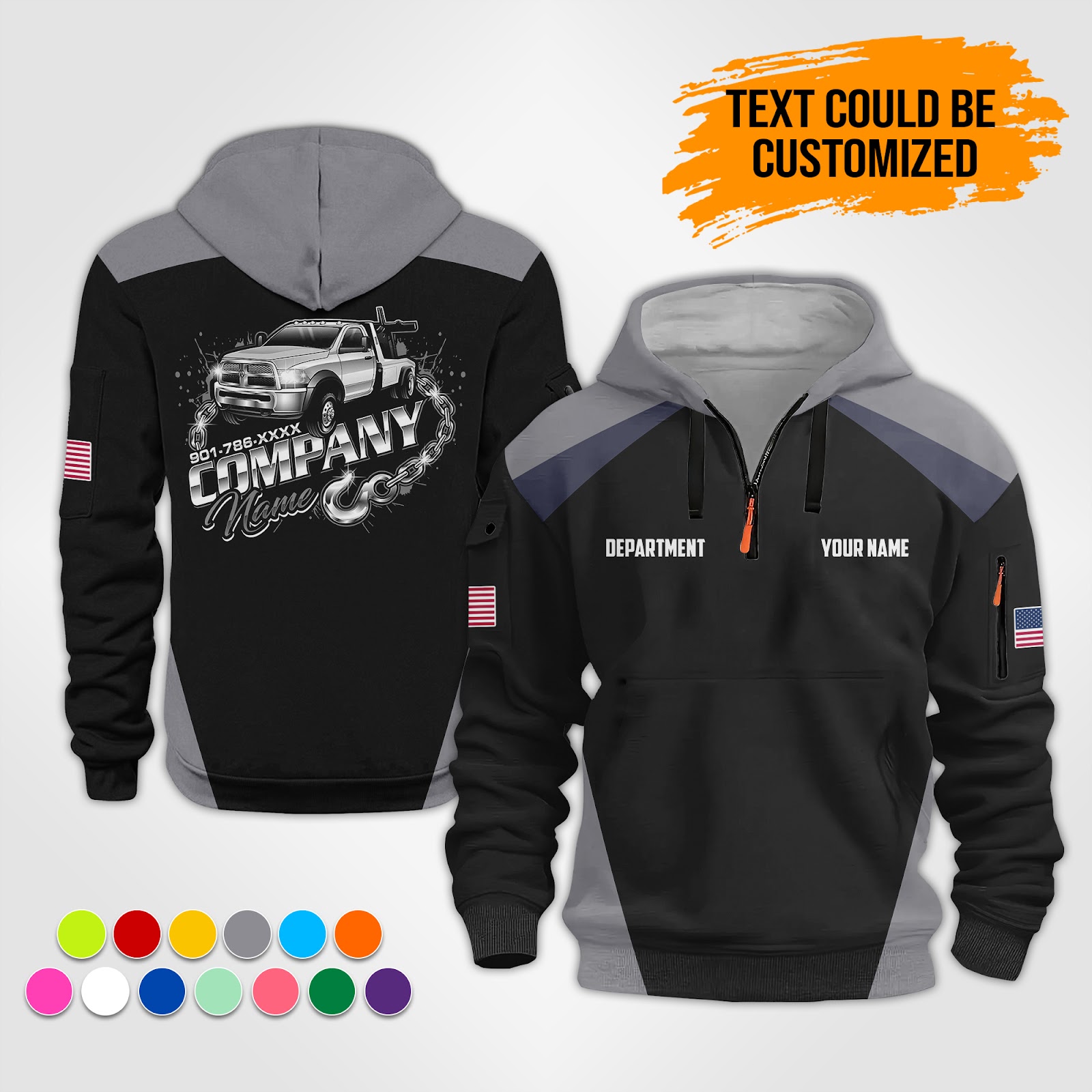 5876558-personalized-name-tow-truck-3d-quarter-zip-hoodie-op536-4.jpg Custom Tow Truck 3D Quarter Zip Hoodie - photo 4