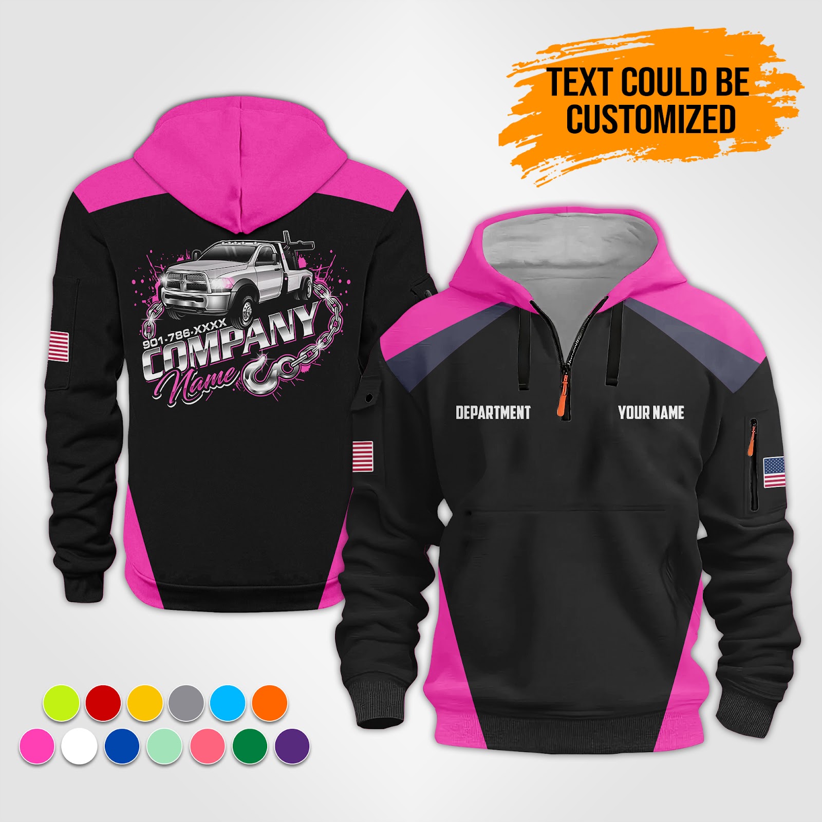 5876558-personalized-name-tow-truck-3d-quarter-zip-hoodie-op536-7.jpg Custom Tow Truck 3D Quarter Zip Hoodie - photo 7