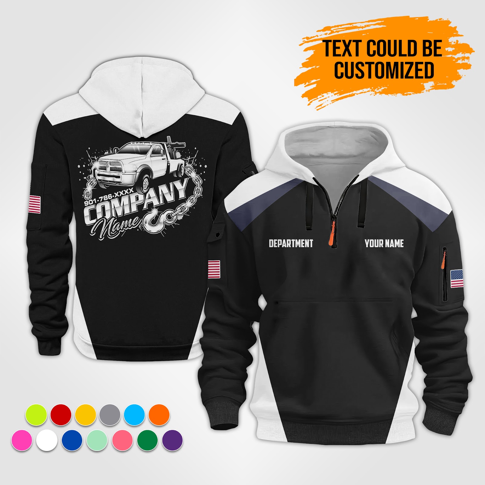 5876558-personalized-name-tow-truck-3d-quarter-zip-hoodie-op536-8.jpg Custom Tow Truck 3D Quarter Zip Hoodie - photo 8