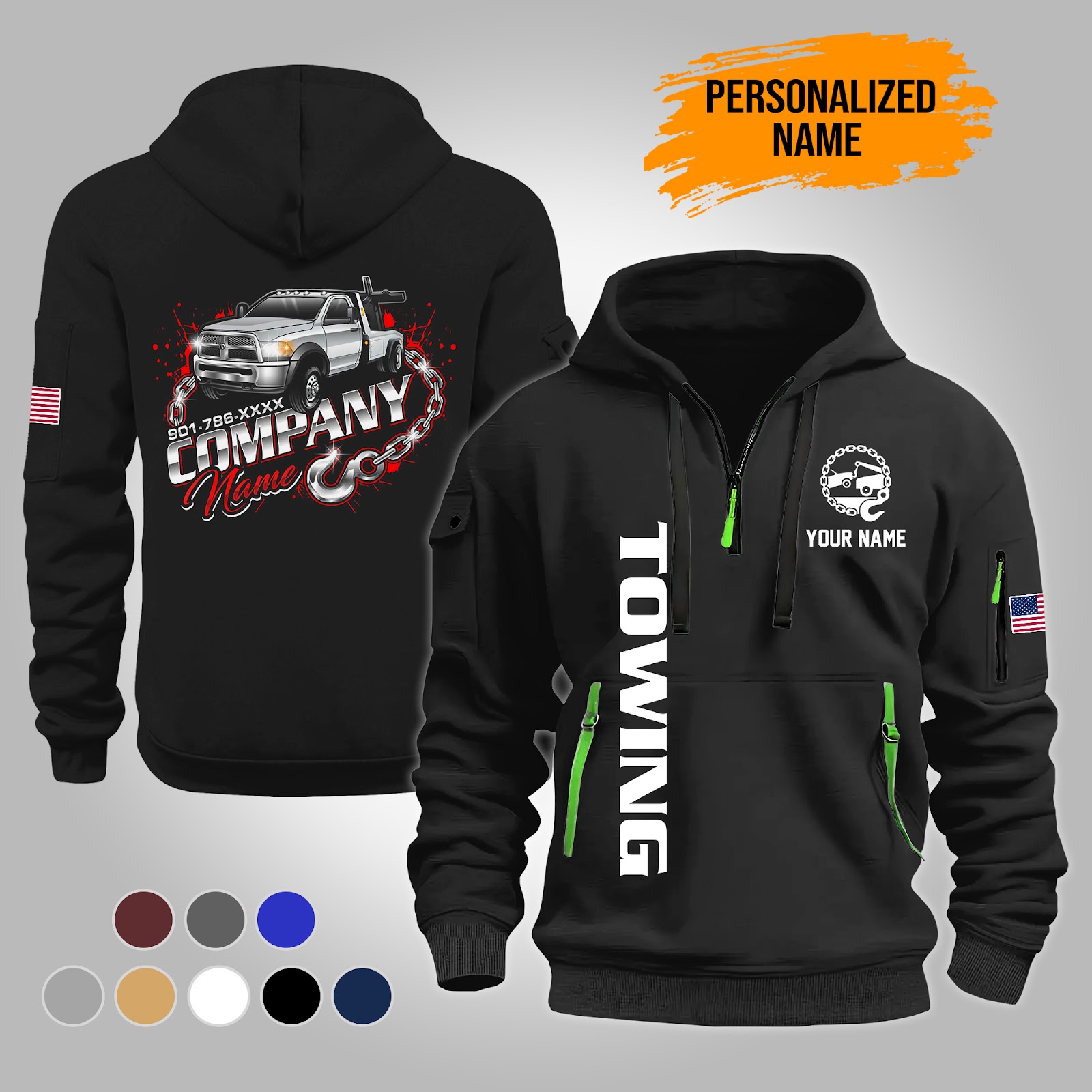 Custom Towing Truck Quarter Zip Hoodie - photo 2