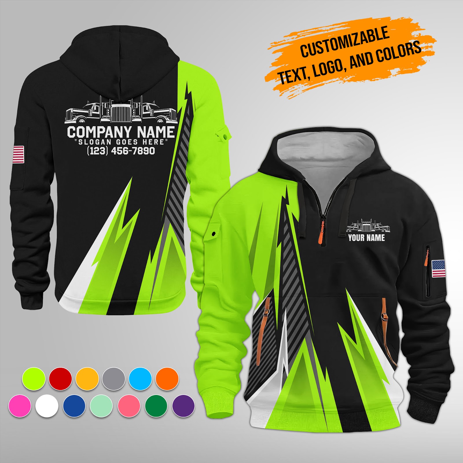 Custom Semi Truck Uniform 3D Quarter Zip Hoodie