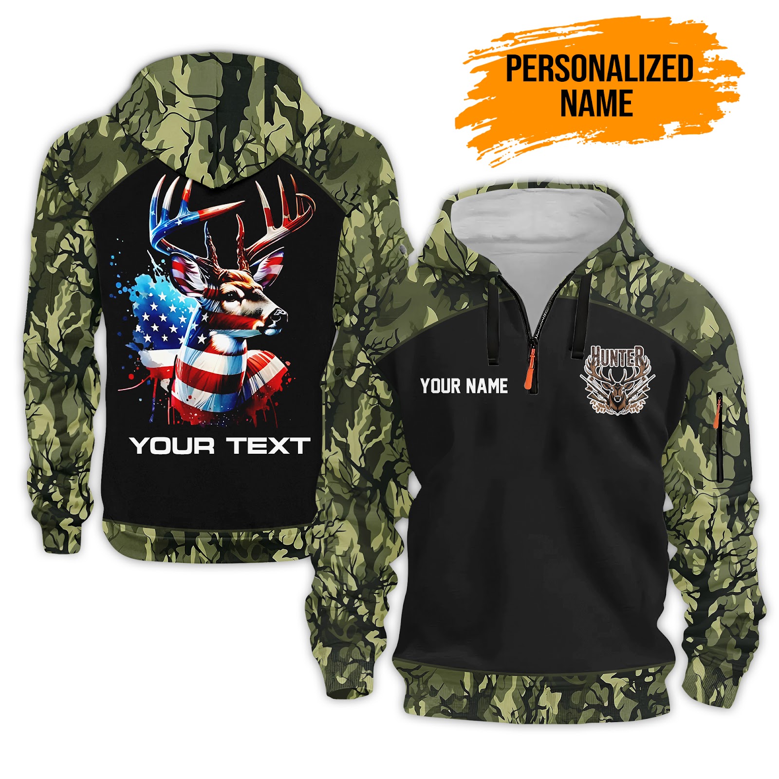 Custom Deer Hunting 3D Quarter Zip Hoodie