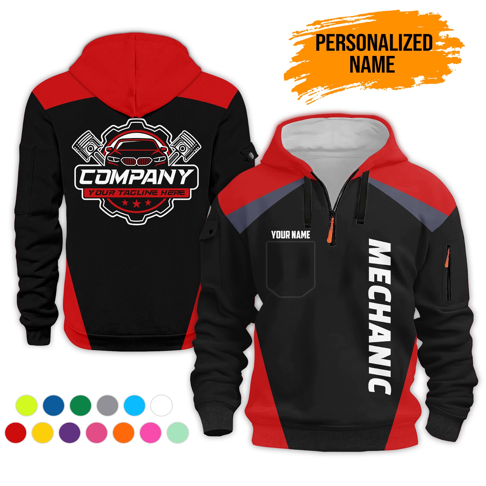 Custom Text Mechanic 3D Quarter Zip Hoodie - photo 2