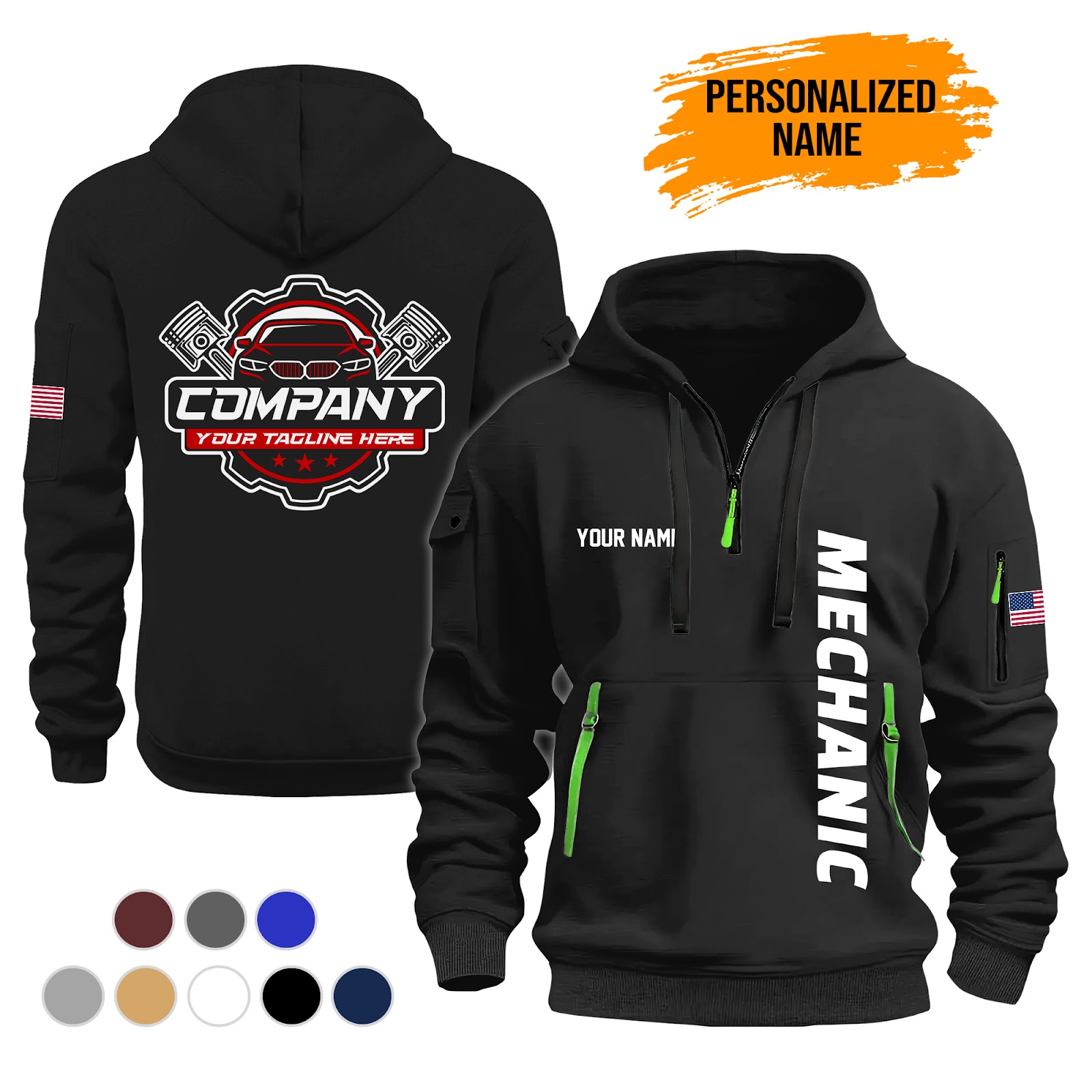 Custom Text Mechanic 2D Quarter Zip Hoodie - photo 2