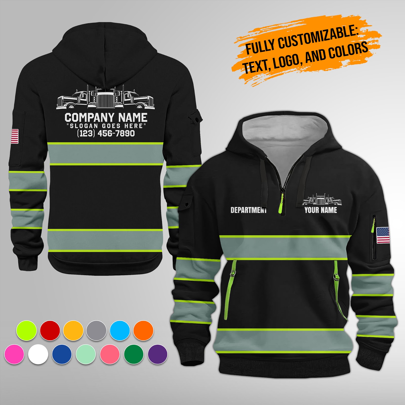 Custom Semi Truck Uniform 3D Quarter Zip Hoodie