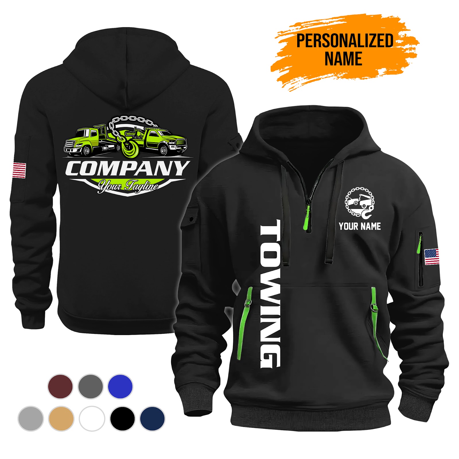 Custom Towing Truck Quarter Zip Hoodie - photo 2