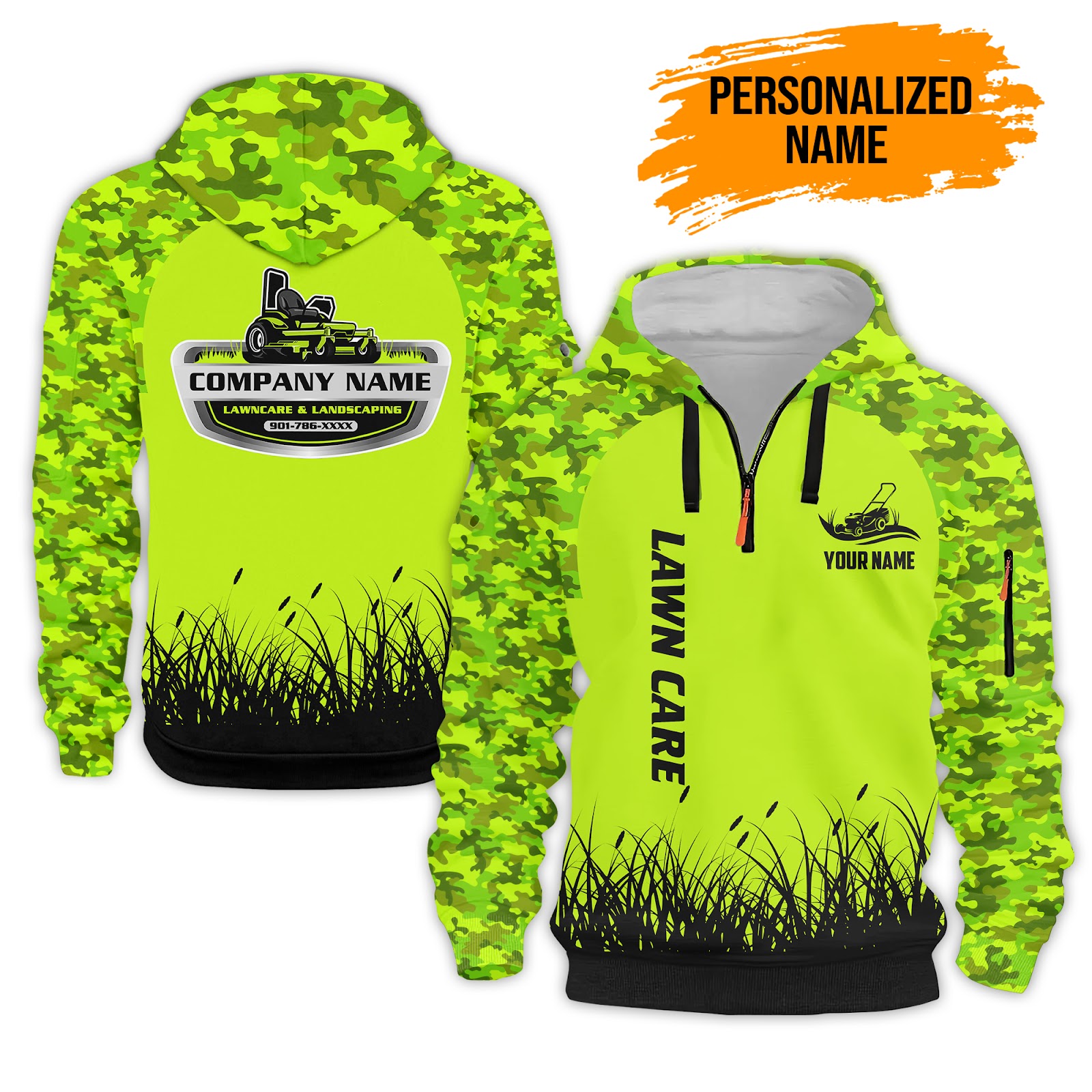 Custom Lawn Care Quarter Zip Hoodie