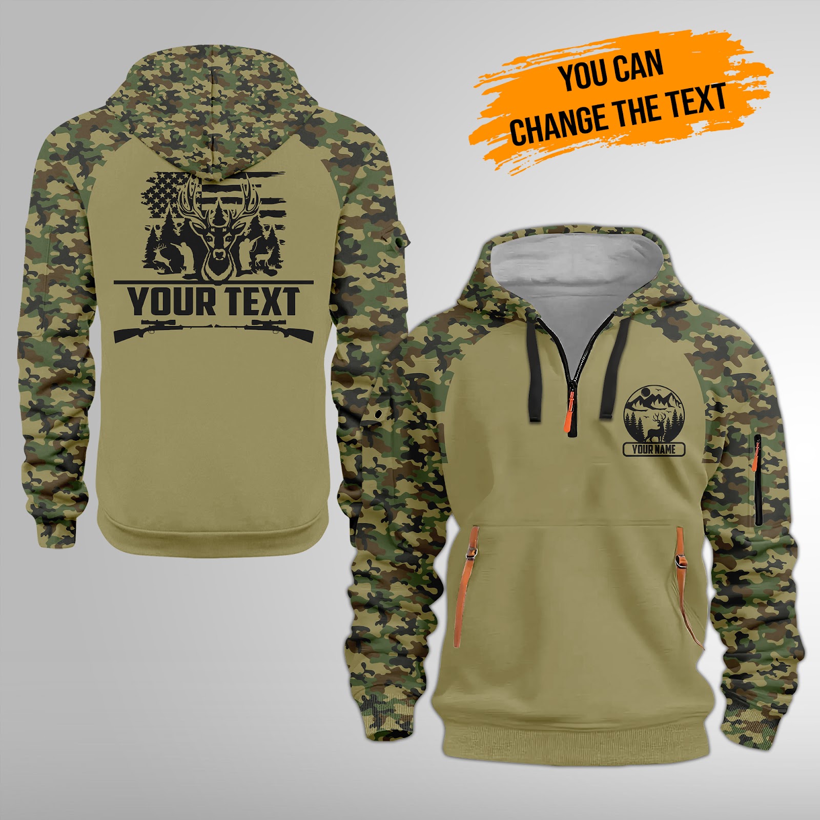 Custom Deer Hunting 3D Quarter Zip Hoodie