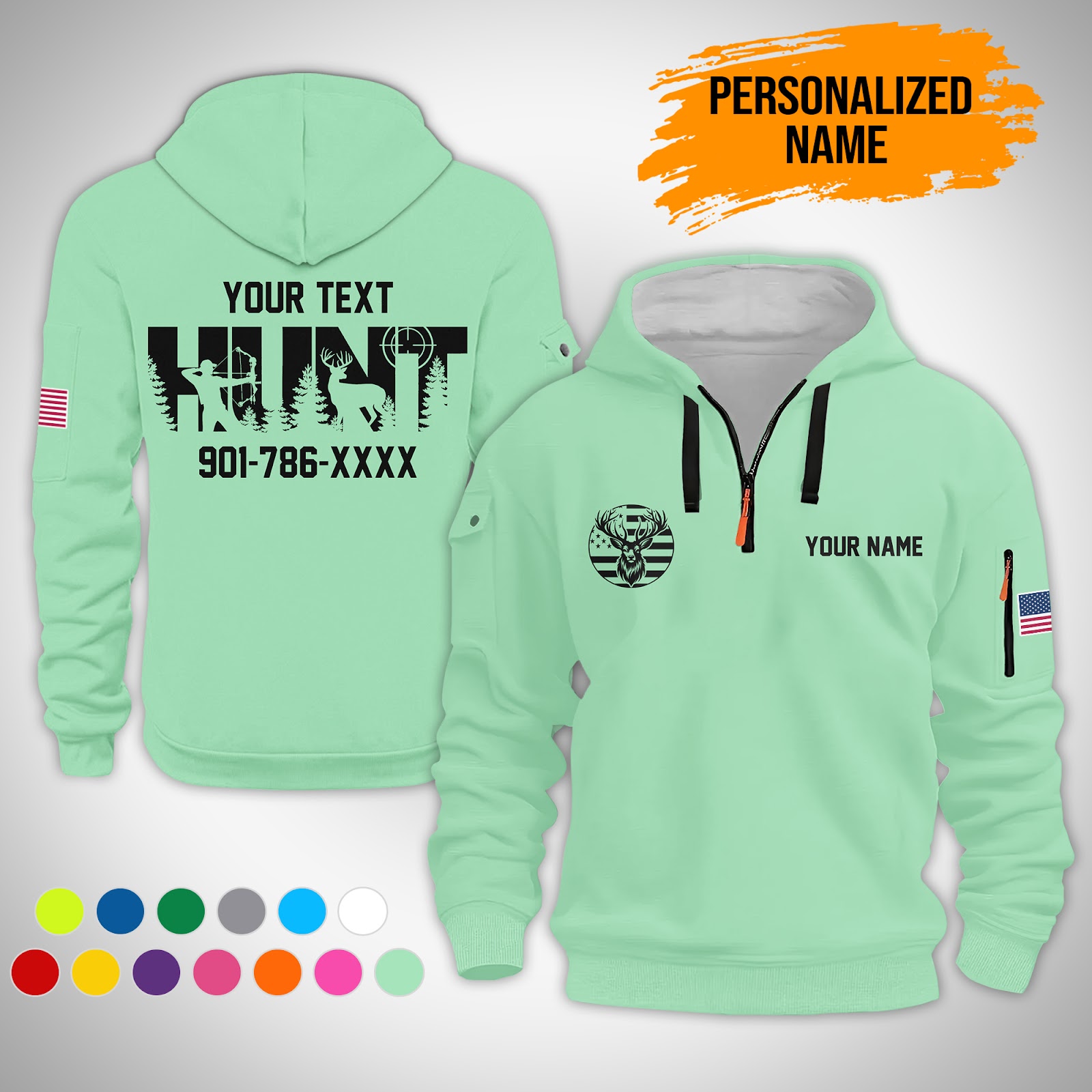 5901094-personalized-name-love-hunting-3d-quarter-zip-hoodie-ct725-10.jpg Custom Love Hunting 3D Quarter Zip Hoodie - photo 10