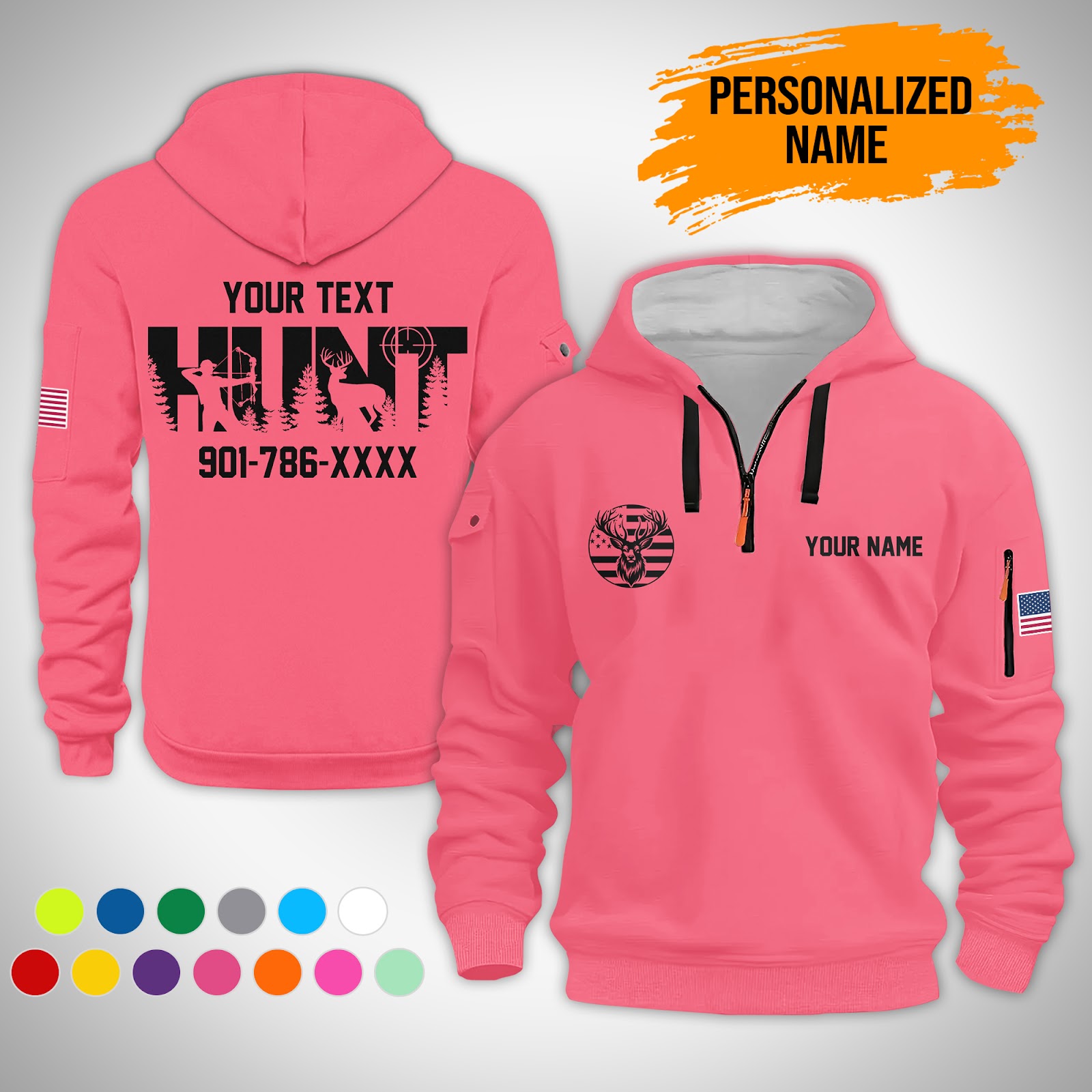 5901094-personalized-name-love-hunting-3d-quarter-zip-hoodie-ct725-11.jpg Custom Love Hunting 3D Quarter Zip Hoodie - photo 11