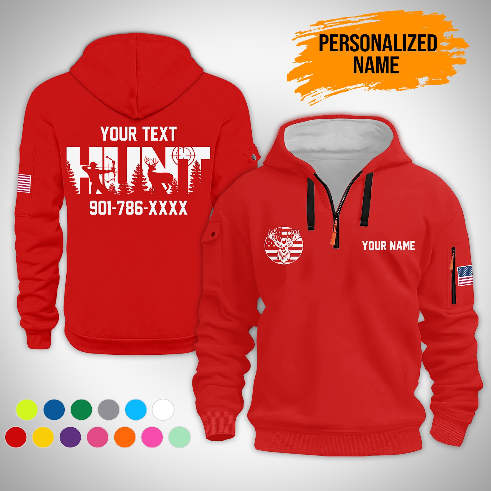 5901094-personalized-name-love-hunting-3d-quarter-zip-hoodie-ct725-2.jpg Custom Love Hunting 3D Quarter Zip Hoodie - photo 2