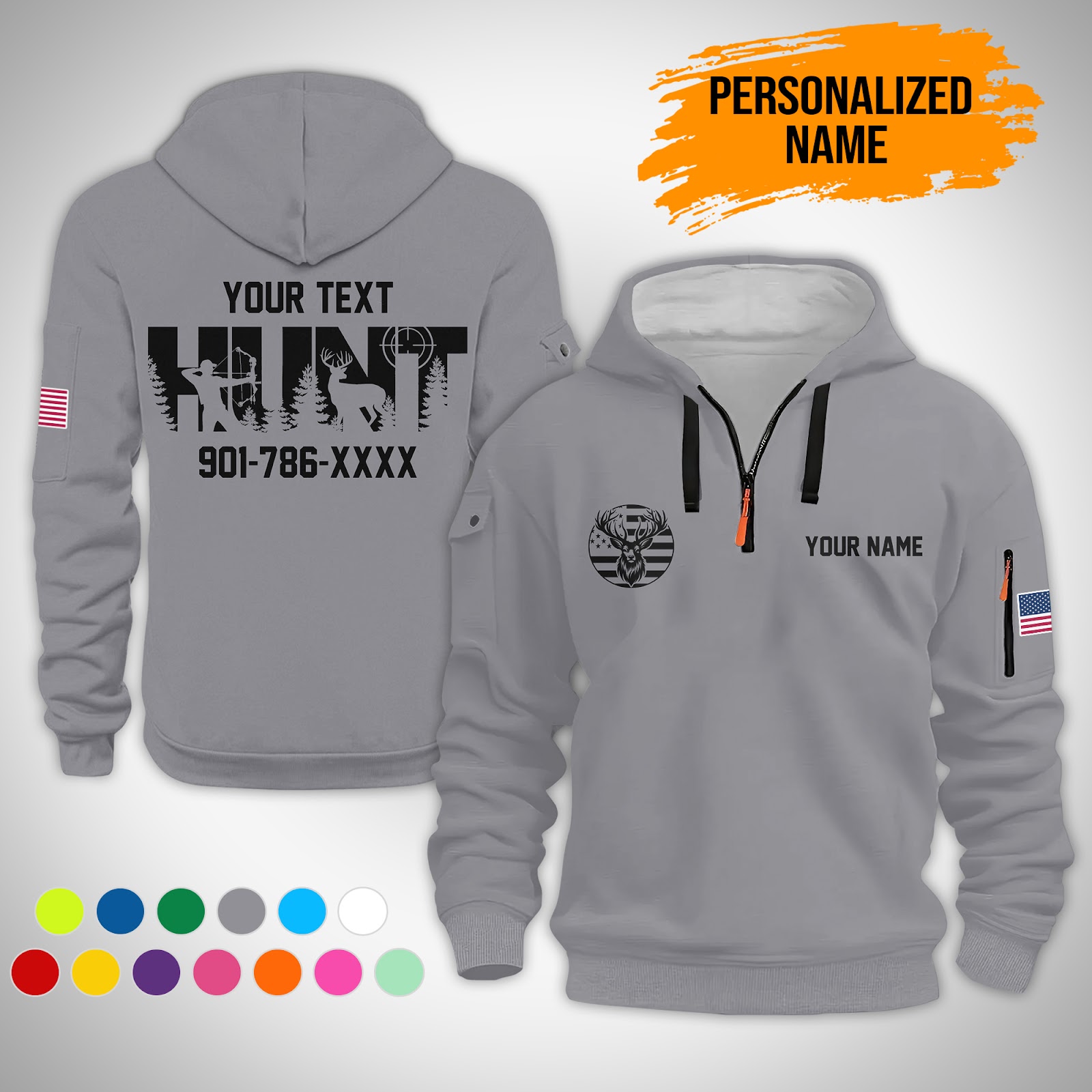 5901094-personalized-name-love-hunting-3d-quarter-zip-hoodie-ct725-4.jpg Custom Love Hunting 3D Quarter Zip Hoodie - photo 4