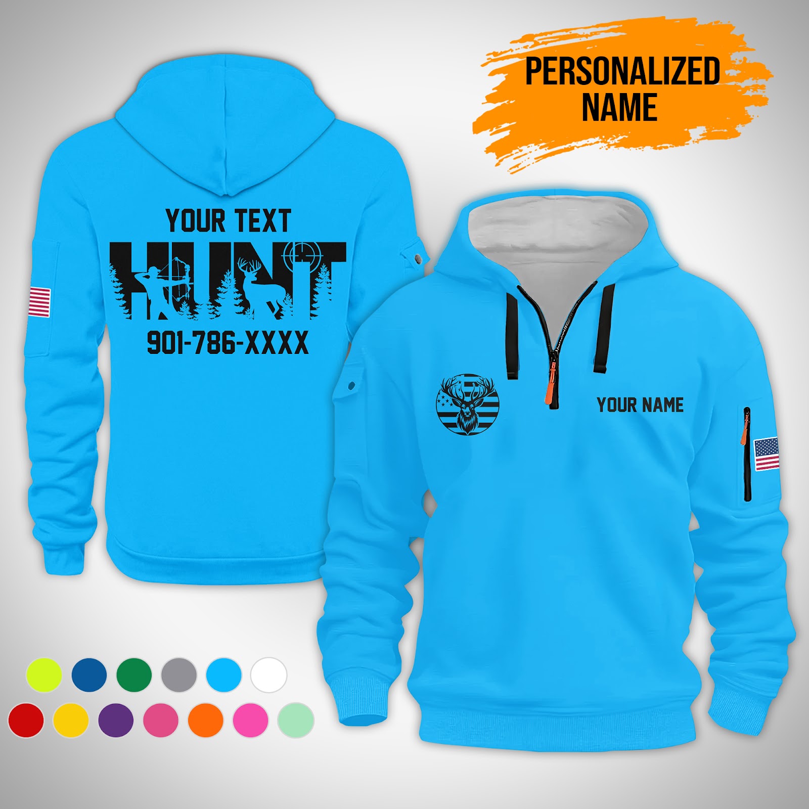 5901094-personalized-name-love-hunting-3d-quarter-zip-hoodie-ct725-5.jpg Custom Love Hunting 3D Quarter Zip Hoodie - photo 5