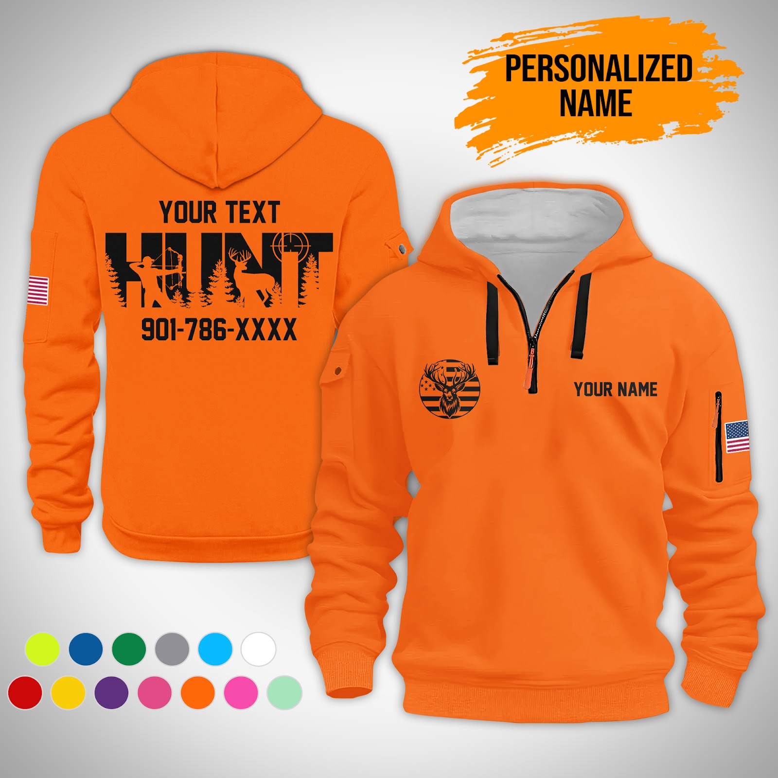 5901094-personalized-name-love-hunting-3d-quarter-zip-hoodie-ct725-6.jpg Custom Love Hunting 3D Quarter Zip Hoodie - photo 6