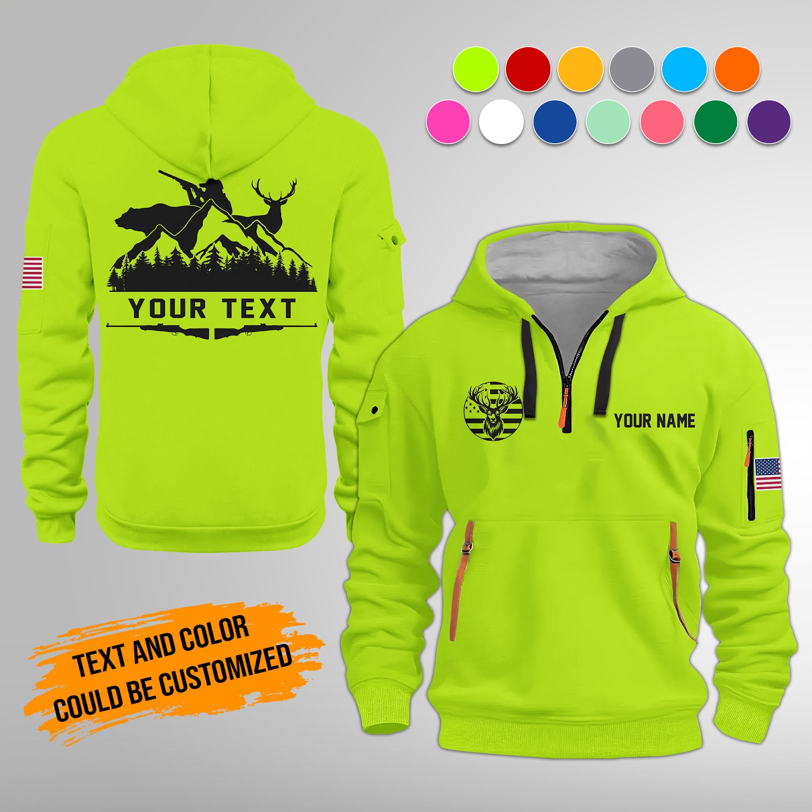 Custom Love Hunting 3D Quarter Zip Hoodie