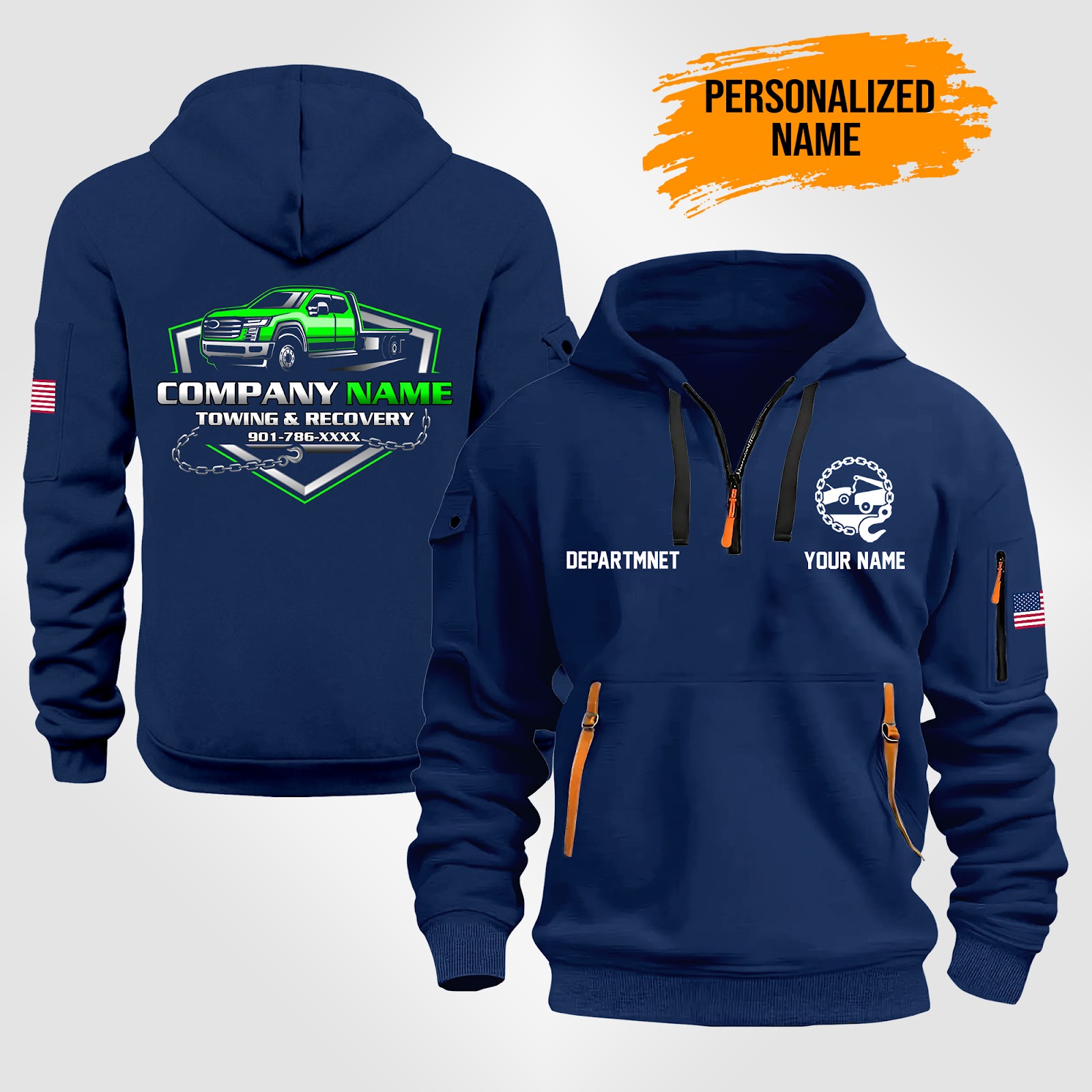Custom Tow Truck Quarter Zip Hoodie