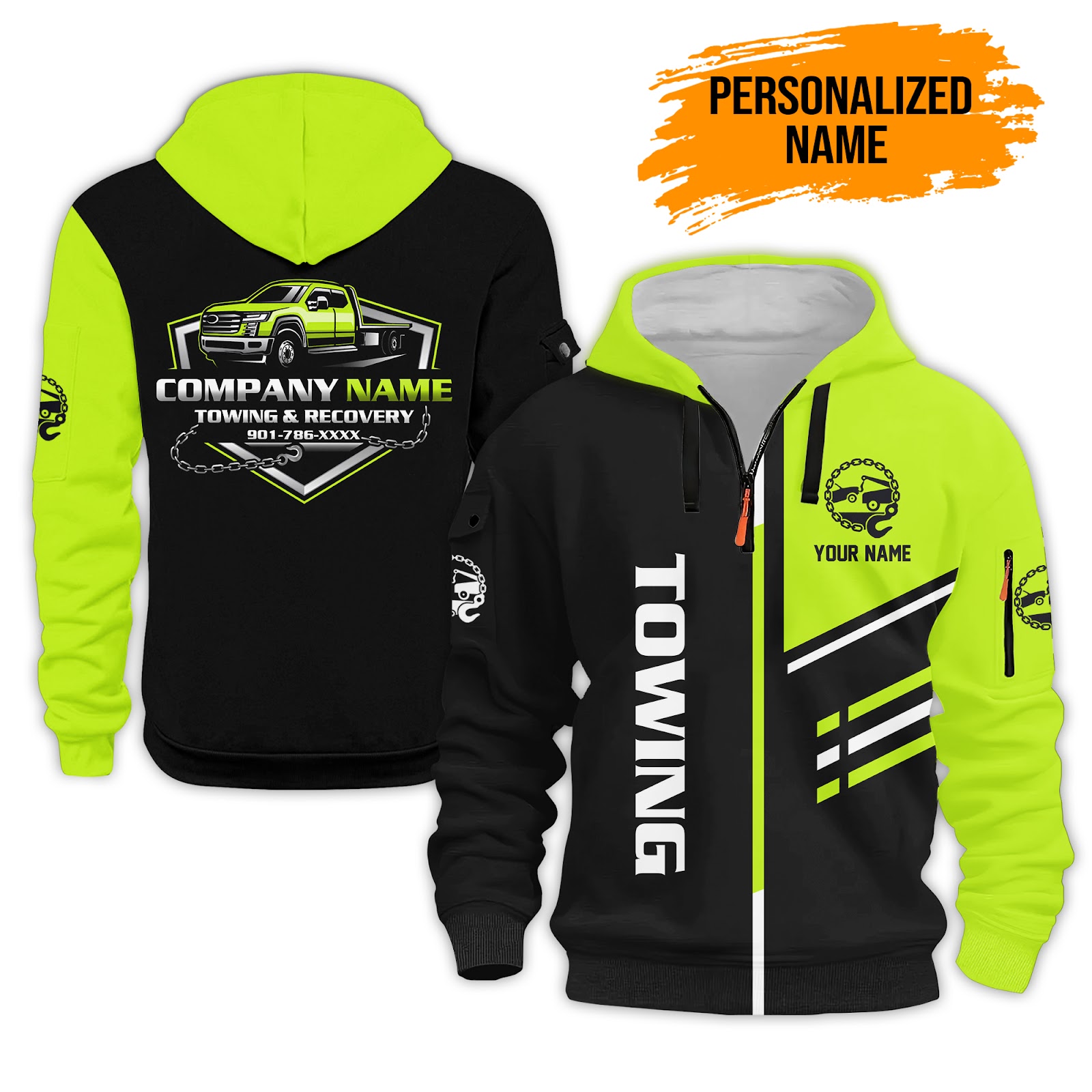 Custom Tow Truck Quarter Zip Hoodie