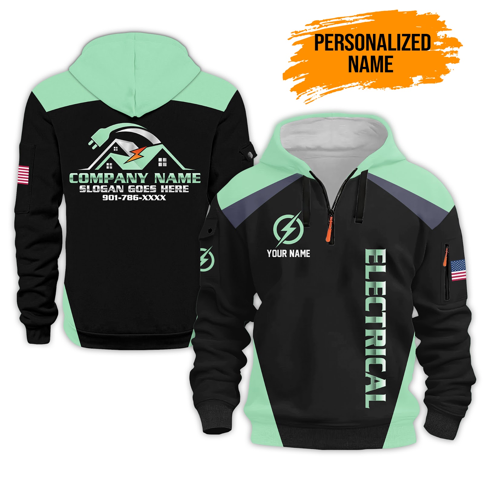 5917690-personalized-name-electrical-3d-quarter-zip-hoodie-pc91-10.jpg Personalized Electrician Service Uniform Shirt - photo 10