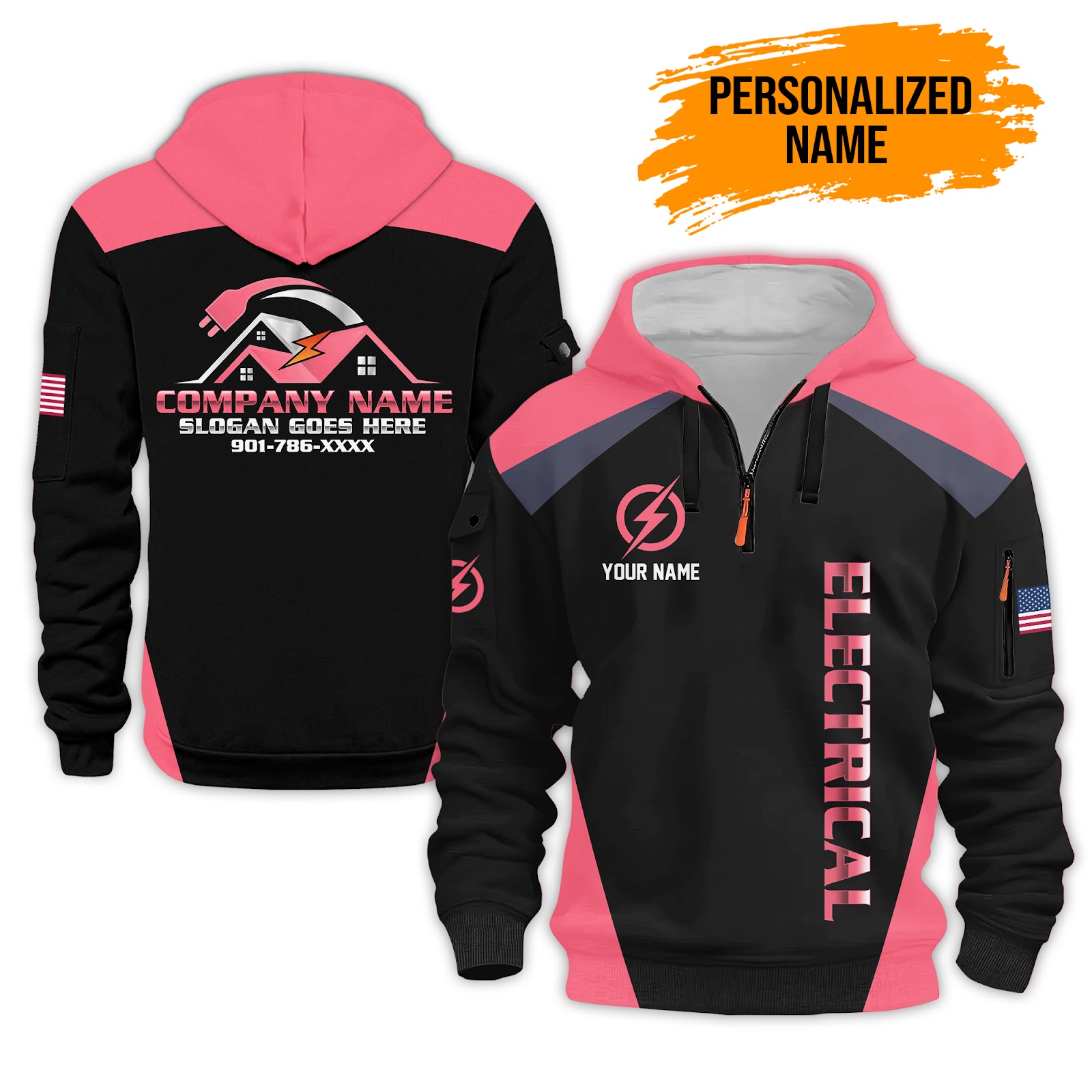 5917690-personalized-name-electrical-3d-quarter-zip-hoodie-pc91-11.jpg Personalized Electrician Service Uniform Shirt - photo 11