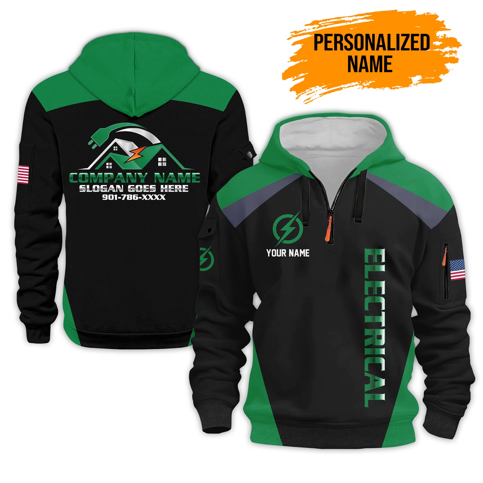 5917690-personalized-name-electrical-3d-quarter-zip-hoodie-pc91-12.jpg Personalized Electrician Service Uniform Shirt - photo 12