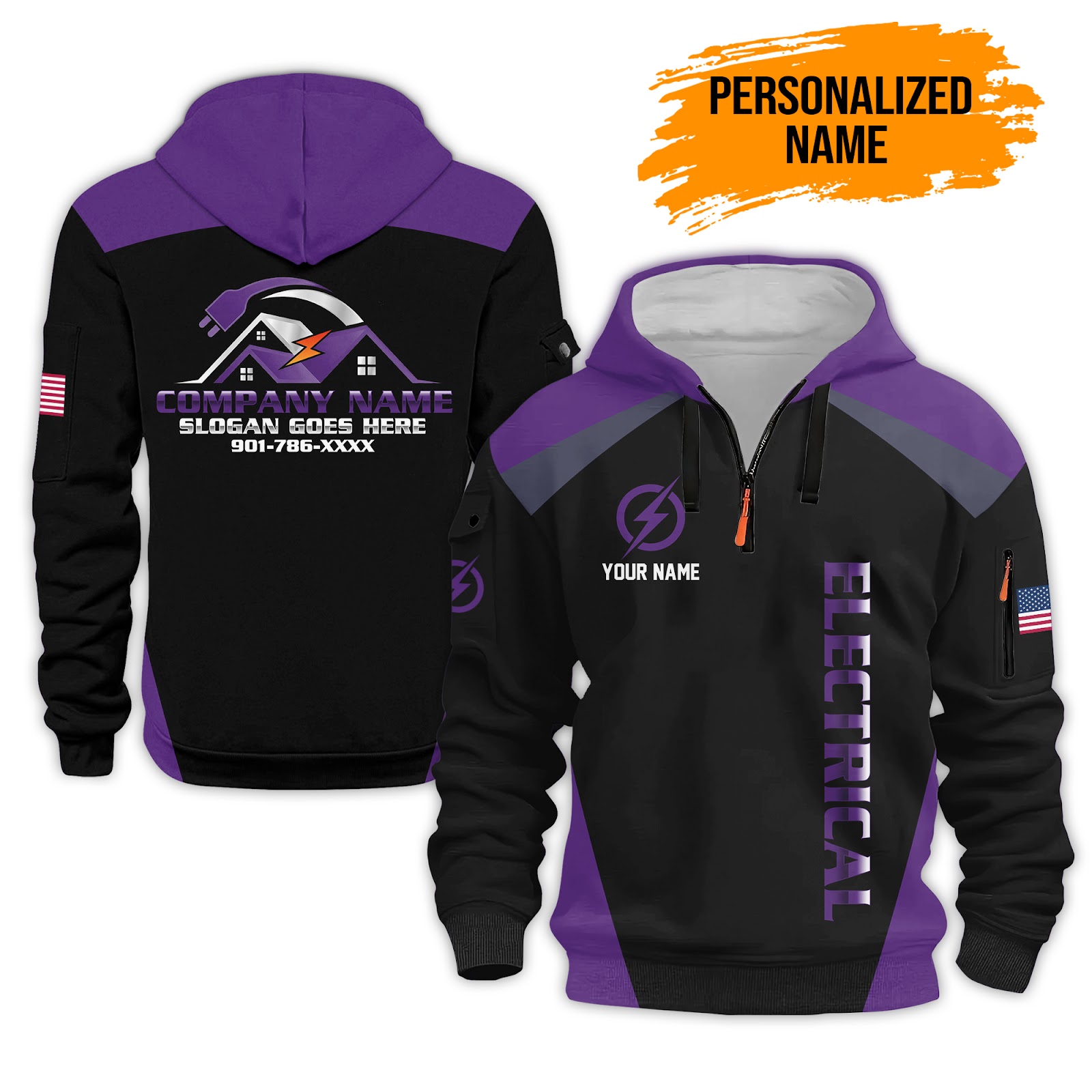 5917690-personalized-name-electrical-3d-quarter-zip-hoodie-pc91-13.jpg Personalized Electrician Service Uniform Shirt - photo 13