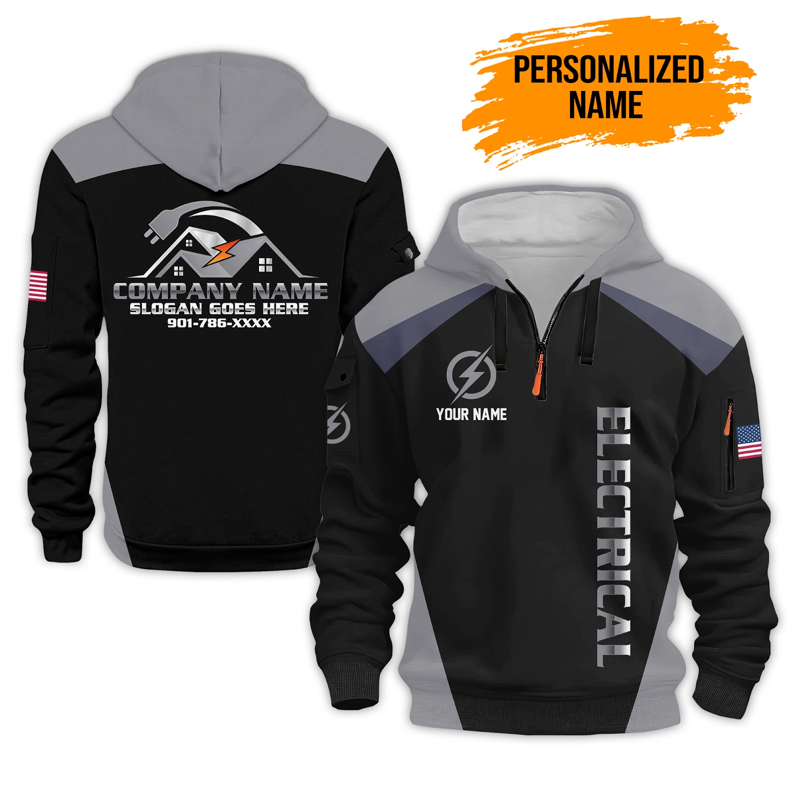 5917690-personalized-name-electrical-3d-quarter-zip-hoodie-pc91-4.jpg Personalized Electrician Service Uniform Shirt - photo 4