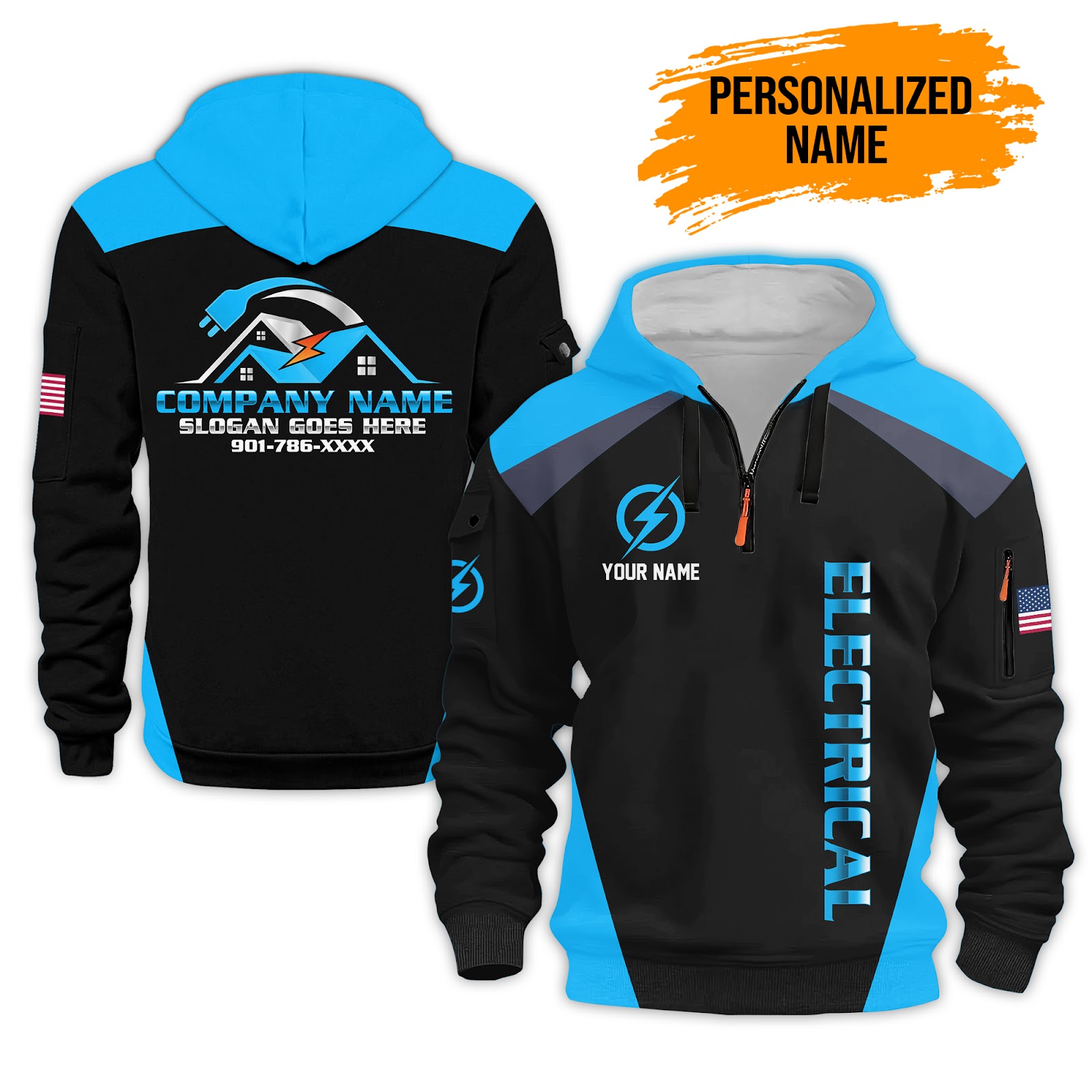 5917690-personalized-name-electrical-3d-quarter-zip-hoodie-pc91-5.jpg Personalized Electrician Service Uniform Shirt - photo 5