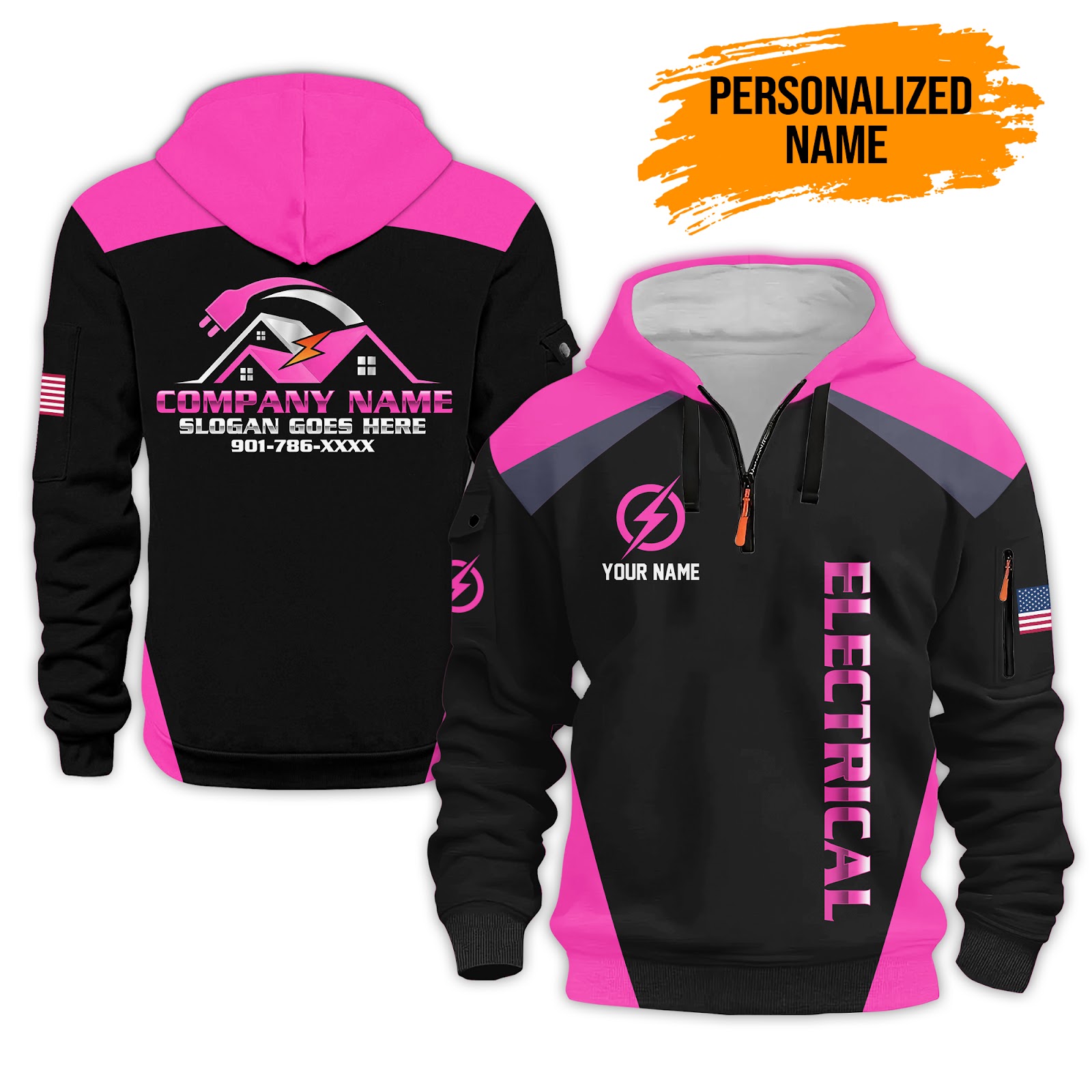 5917690-personalized-name-electrical-3d-quarter-zip-hoodie-pc91-7.jpg Personalized Electrician Service Uniform Shirt - photo 7