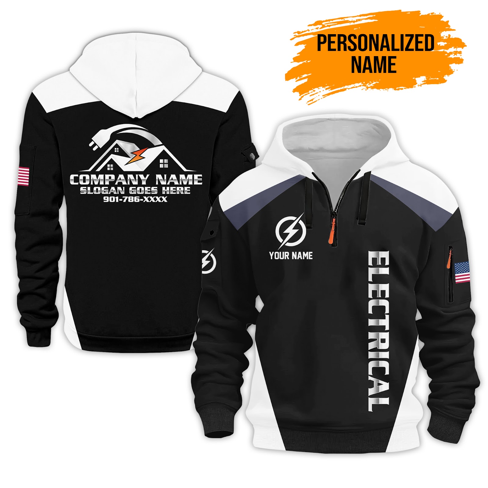 5917690-personalized-name-electrical-3d-quarter-zip-hoodie-pc91-8.jpg Personalized Electrician Service Uniform Shirt - photo 8