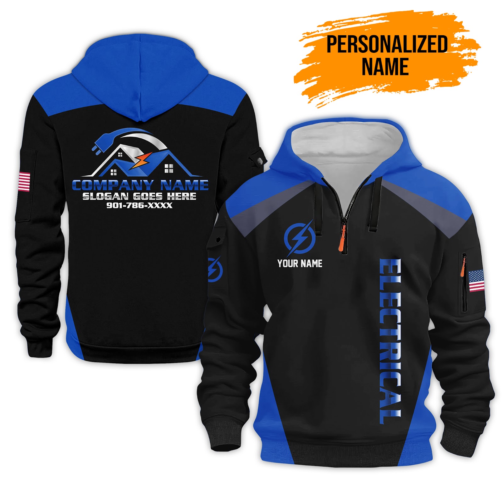 5917690-personalized-name-electrical-3d-quarter-zip-hoodie-pc91-9.jpg Personalized Electrician Service Uniform Shirt - photo 9