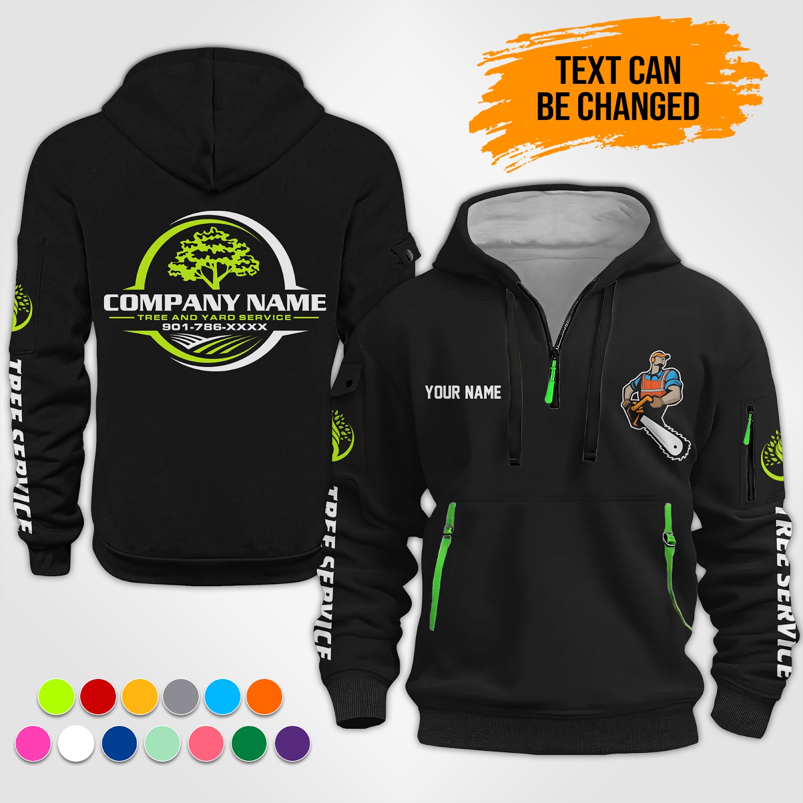 Custom Tree Service 3D Printed Quarter Zip Hoodie