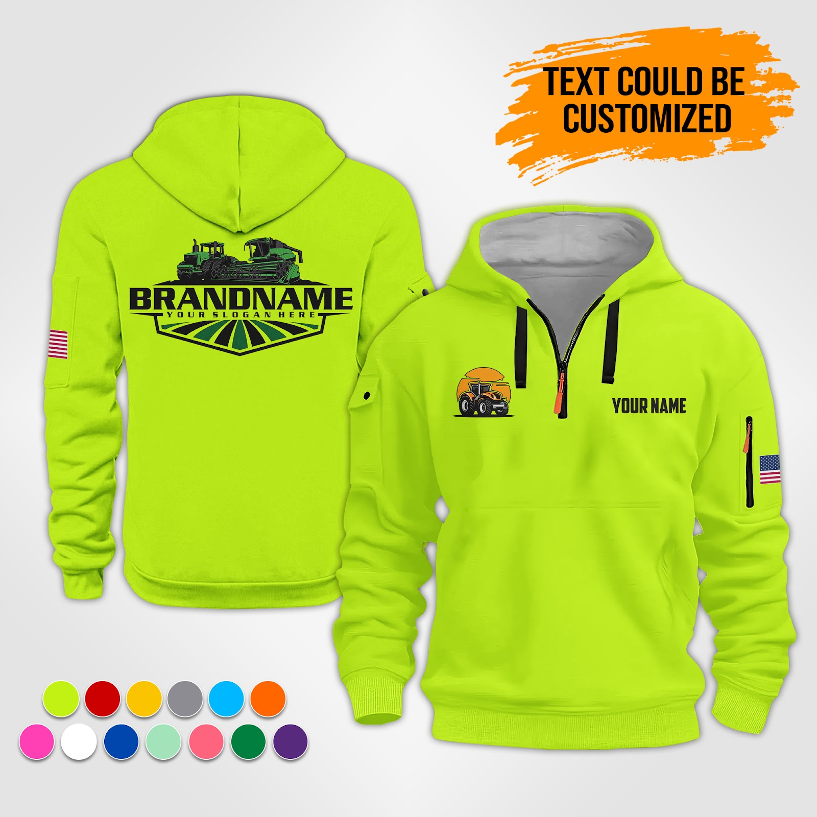 Custom Tractor Farm Company 3D Quarter Zip Hoodie