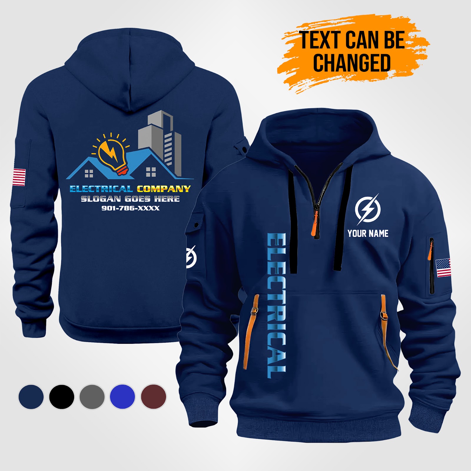 Custom Electrical 2D Printed Quarter Zip Hoodie
