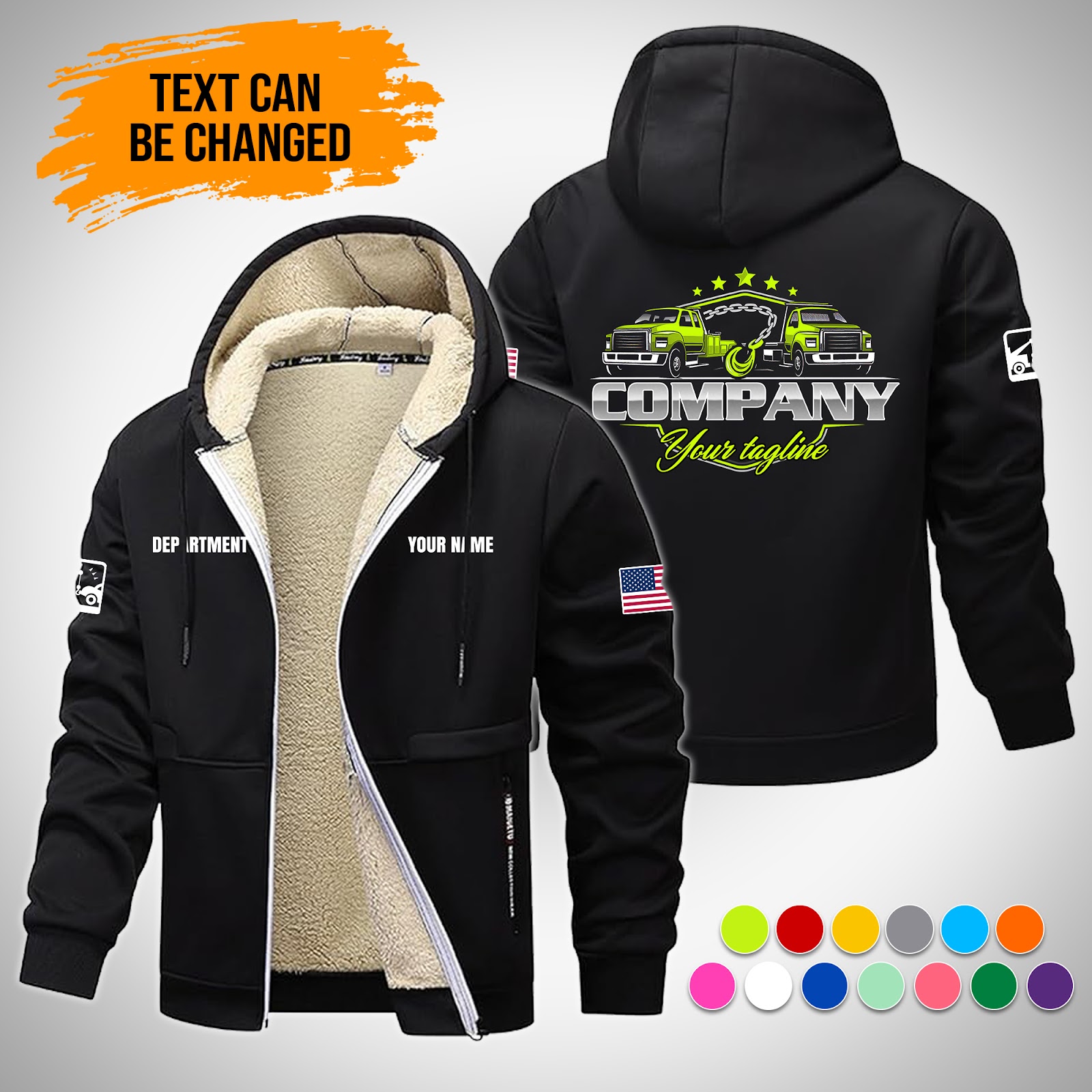 Custom Tow 2D Printed Truck Lamb Fleece Thick Coat