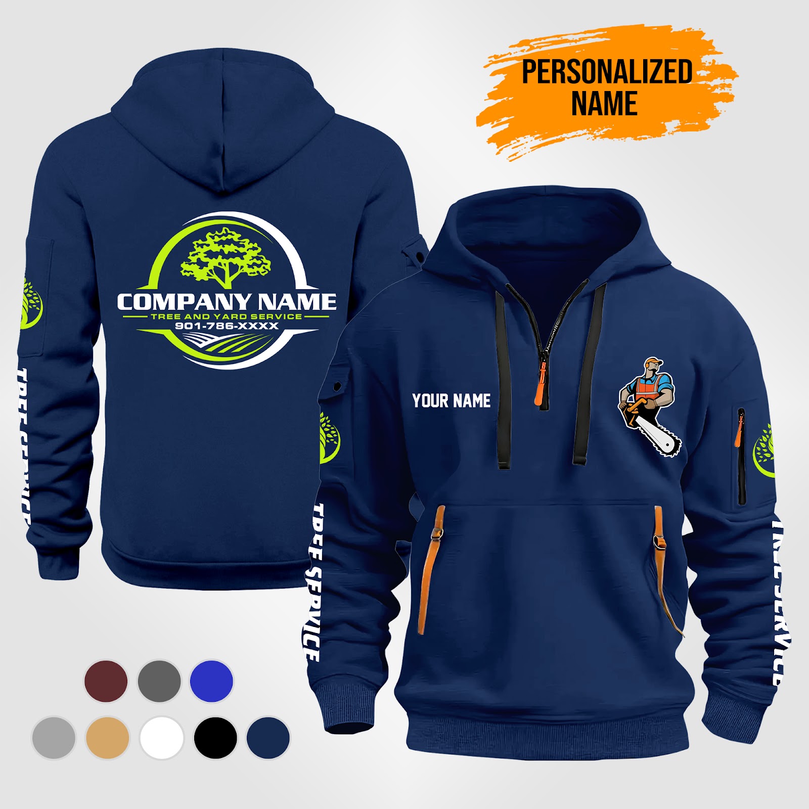 Personalized Name Tree Service 2D Printed Quarter Zip Hoodie ZM163