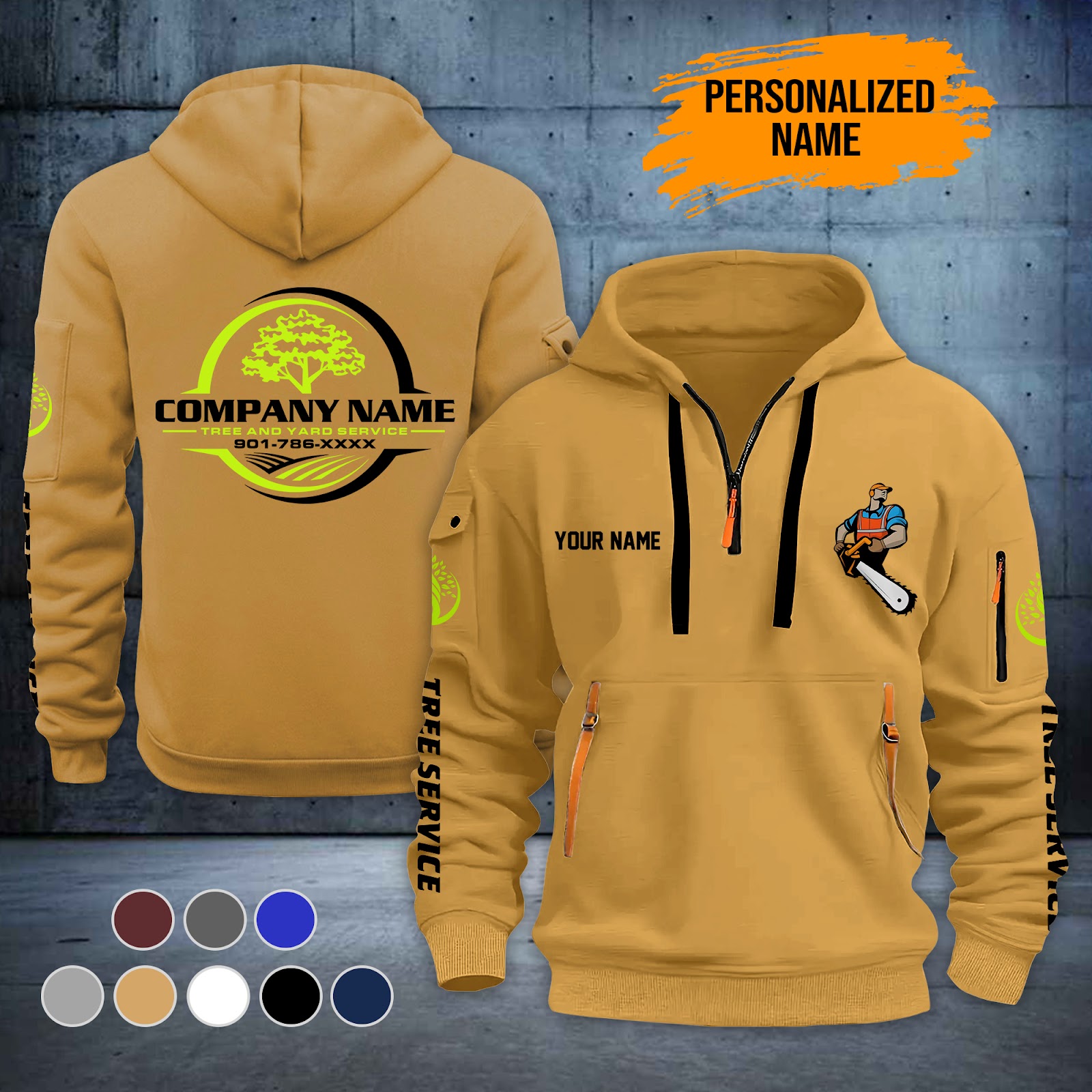 Personalized Name Tree Service 2D Printed Quarter Zip Hoodie ZM163