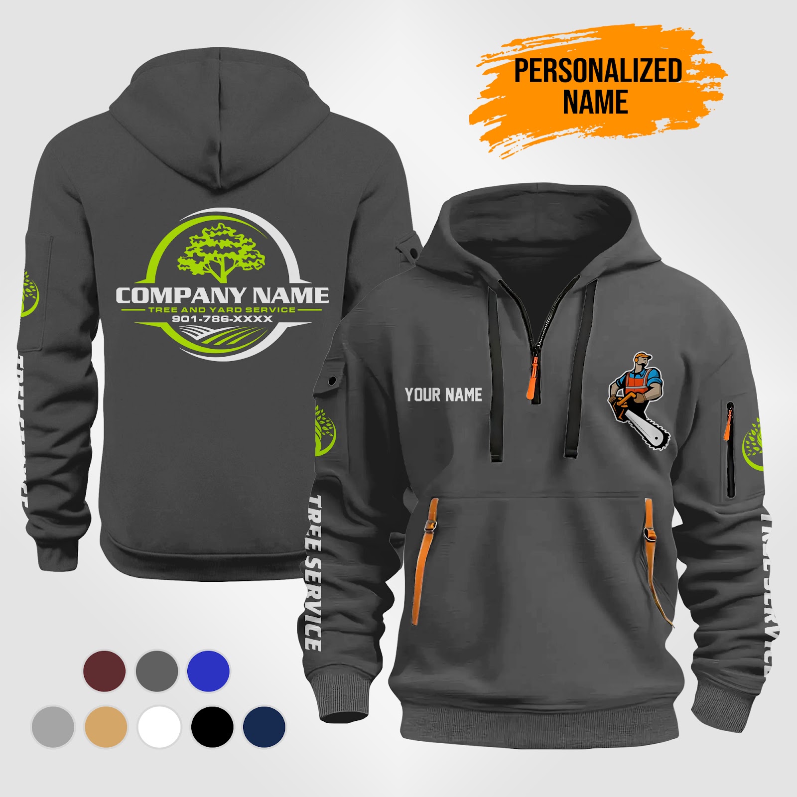 Personalized Name Tree Service 2D Printed Quarter Zip Hoodie ZM163