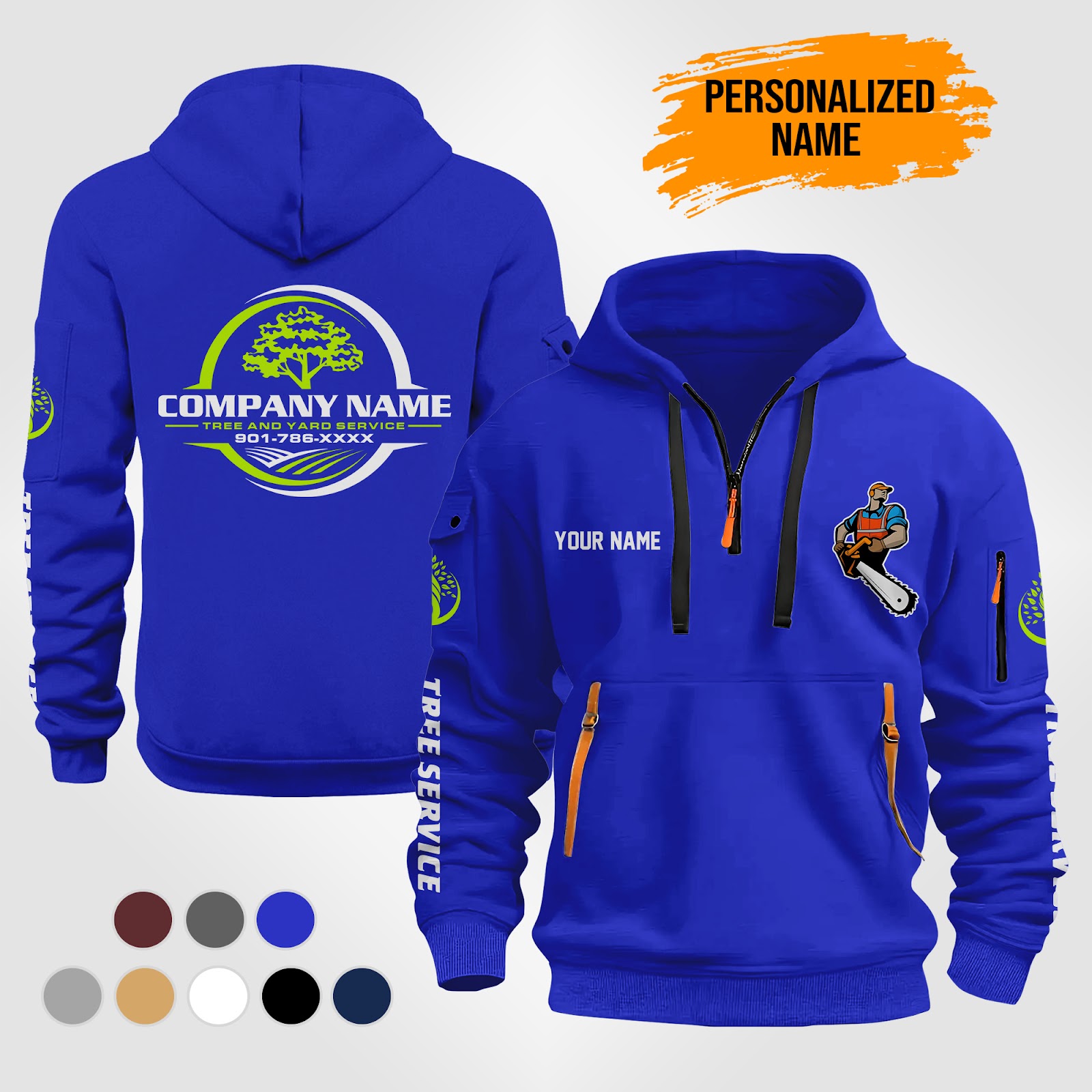 Personalized Name Tree Service 2D Printed Quarter Zip Hoodie ZM163