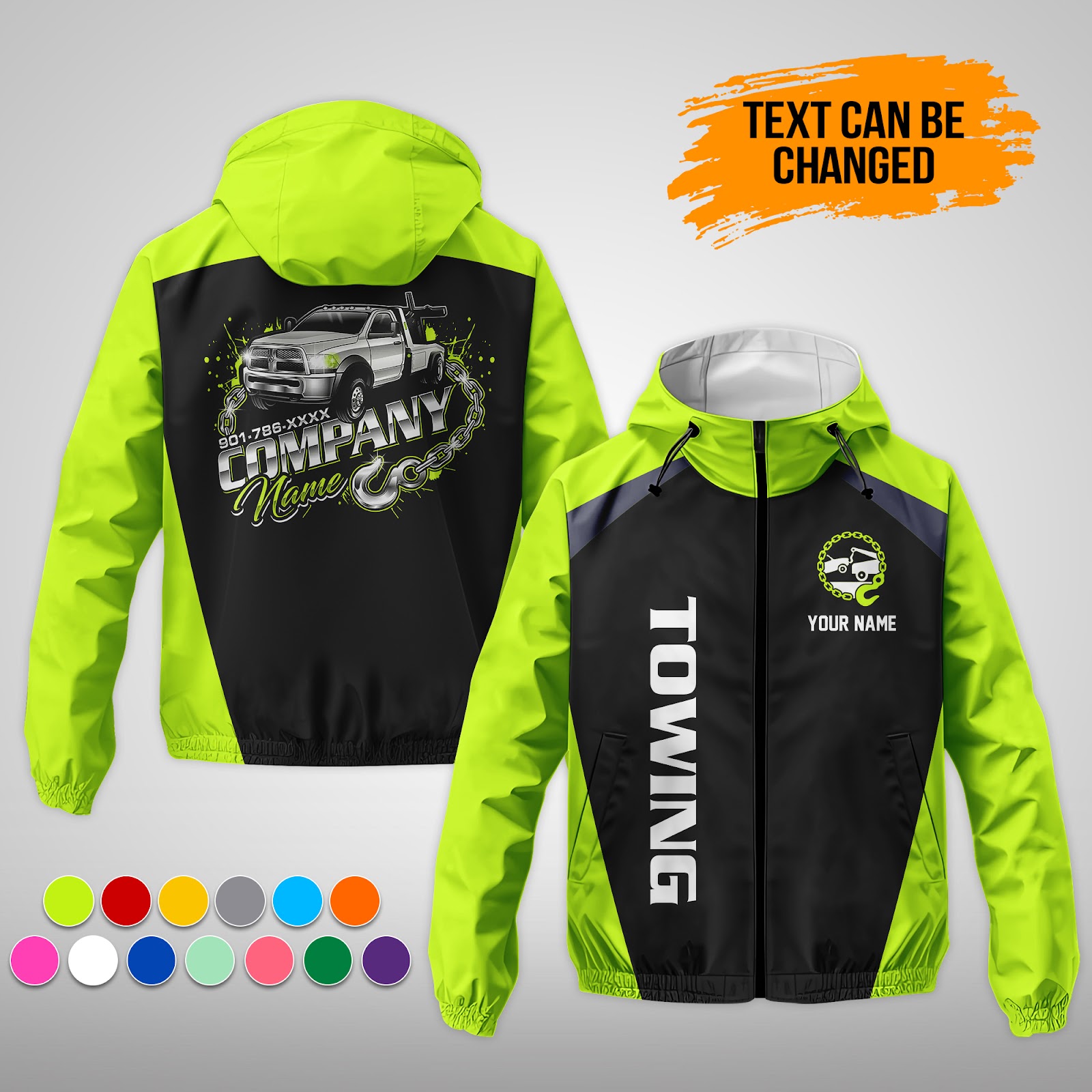 Custom Tow Truck 3D Printed Windbreaker Jacket
