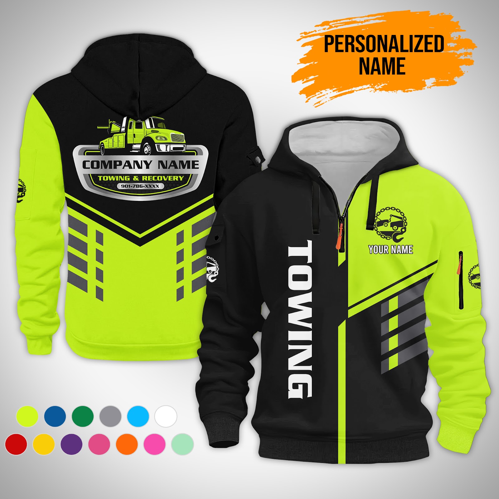 Custom Towing Truck Quarter Zip Hoodie