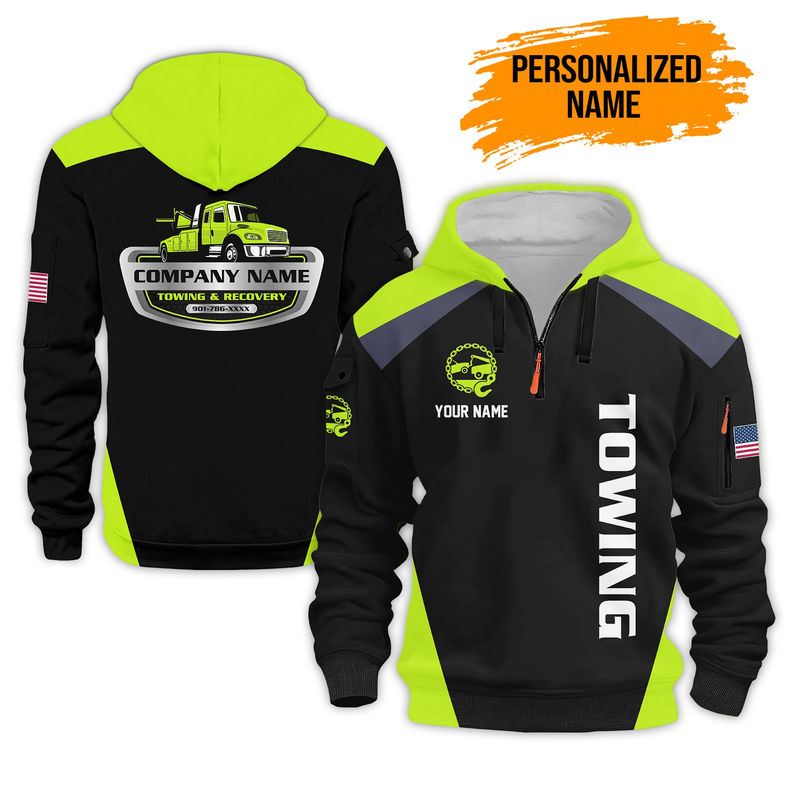 Custom Tow Truck 3D Quarter Zip Hoodie