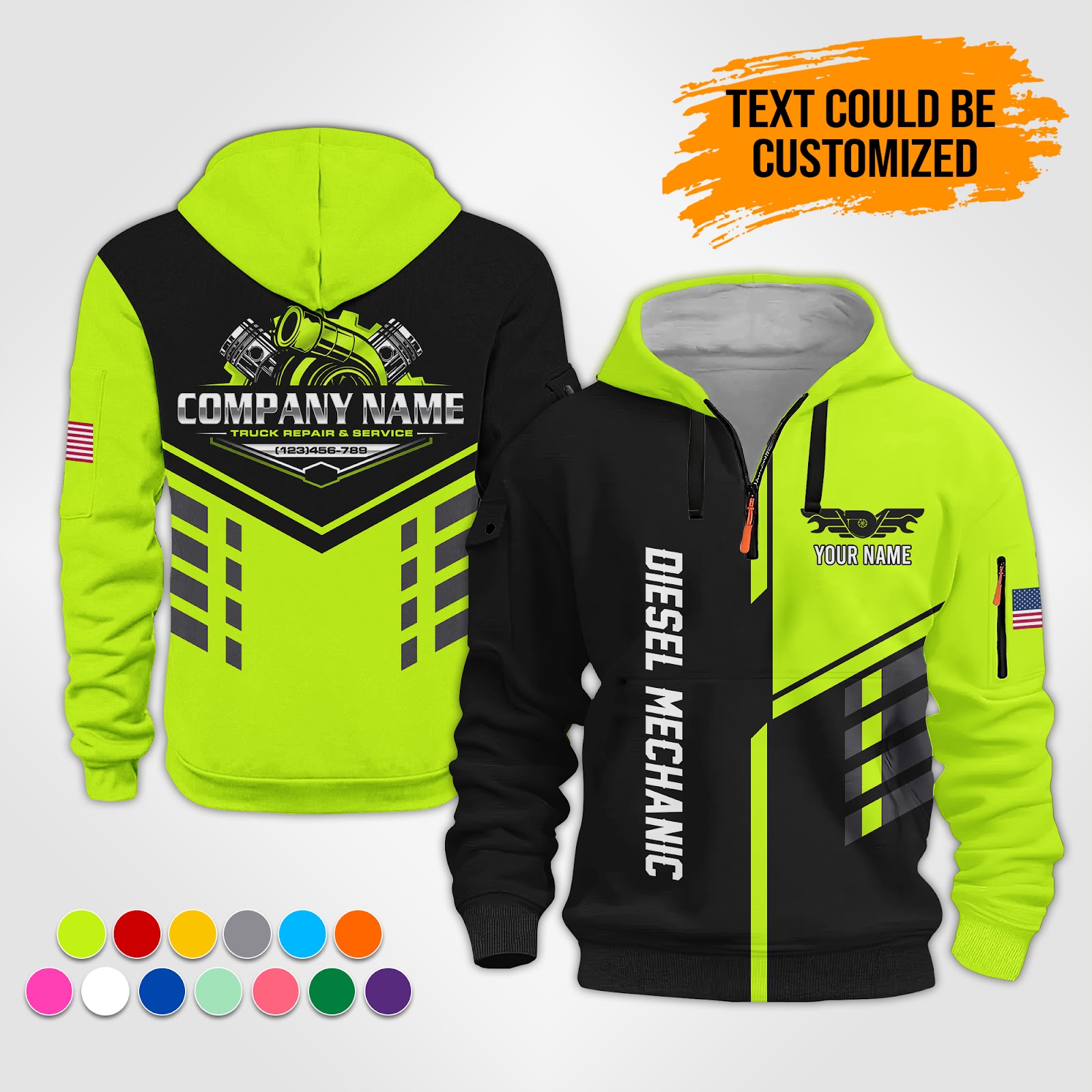 Custom Diesel Turbo Mechanic 3D Quarter Zip Hoodie