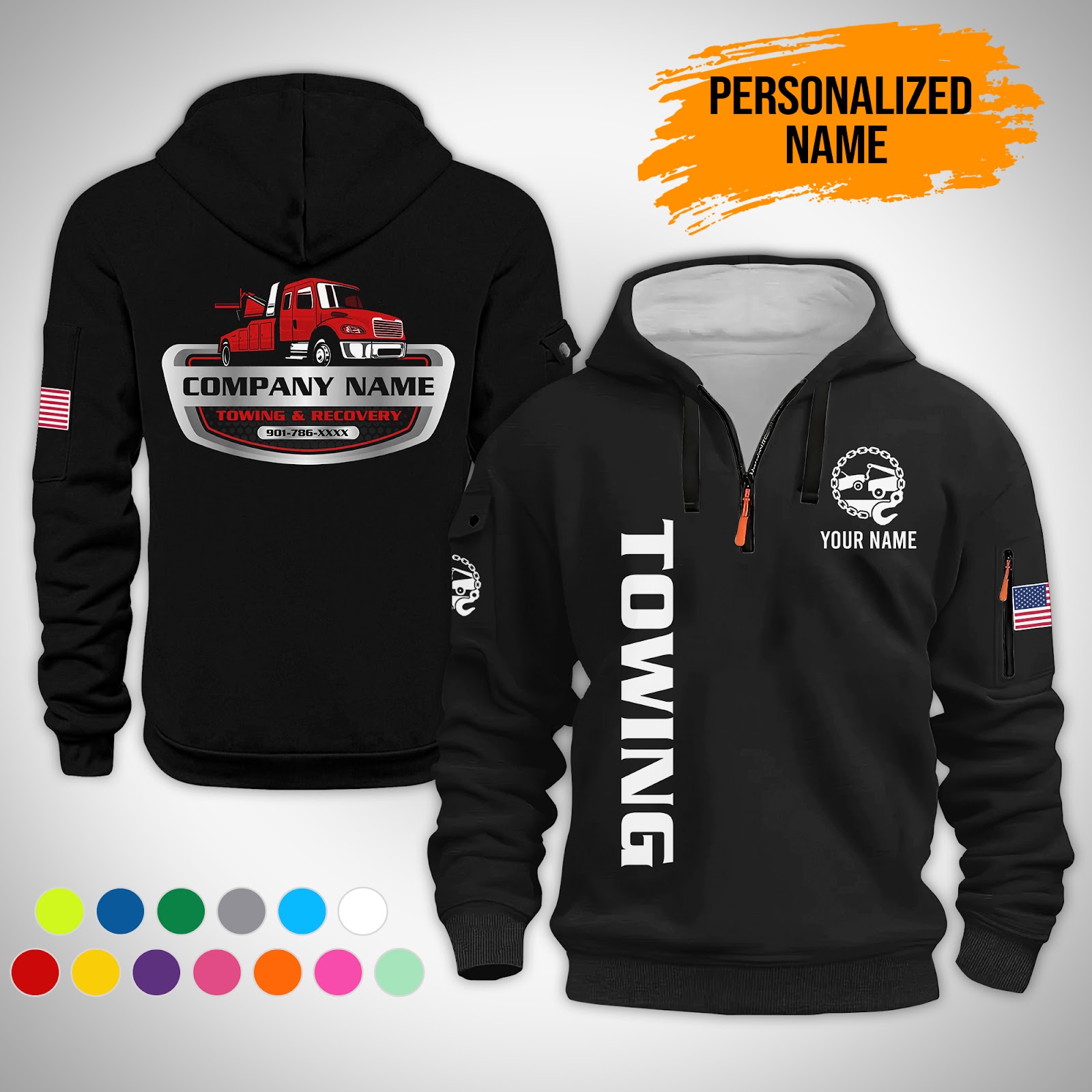 Custom Towing Truck Quarter Zip Hoodie - photo 2