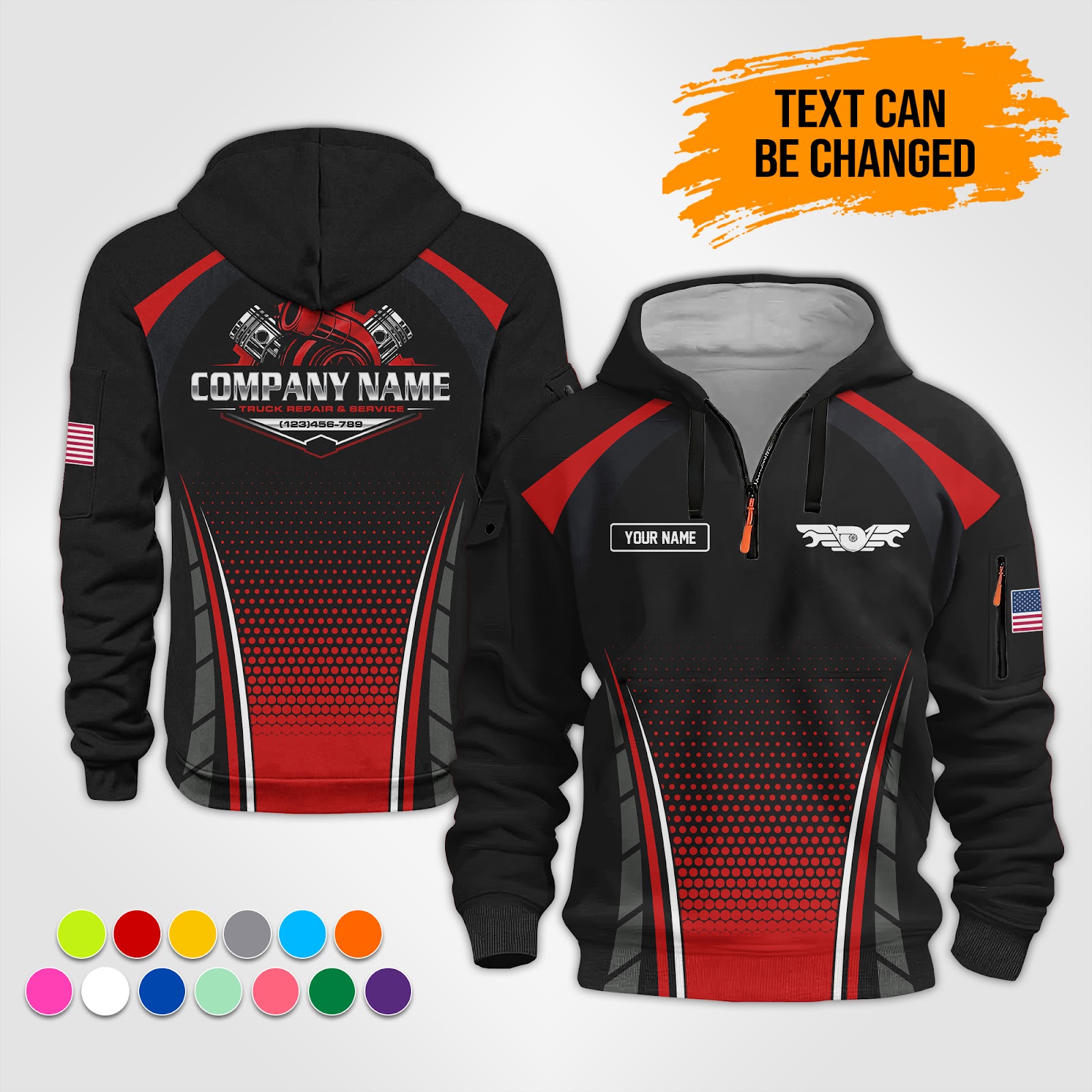 Custom Diesel Turbo Mechanic 3D Quarter Zip Hoodie - photo 2